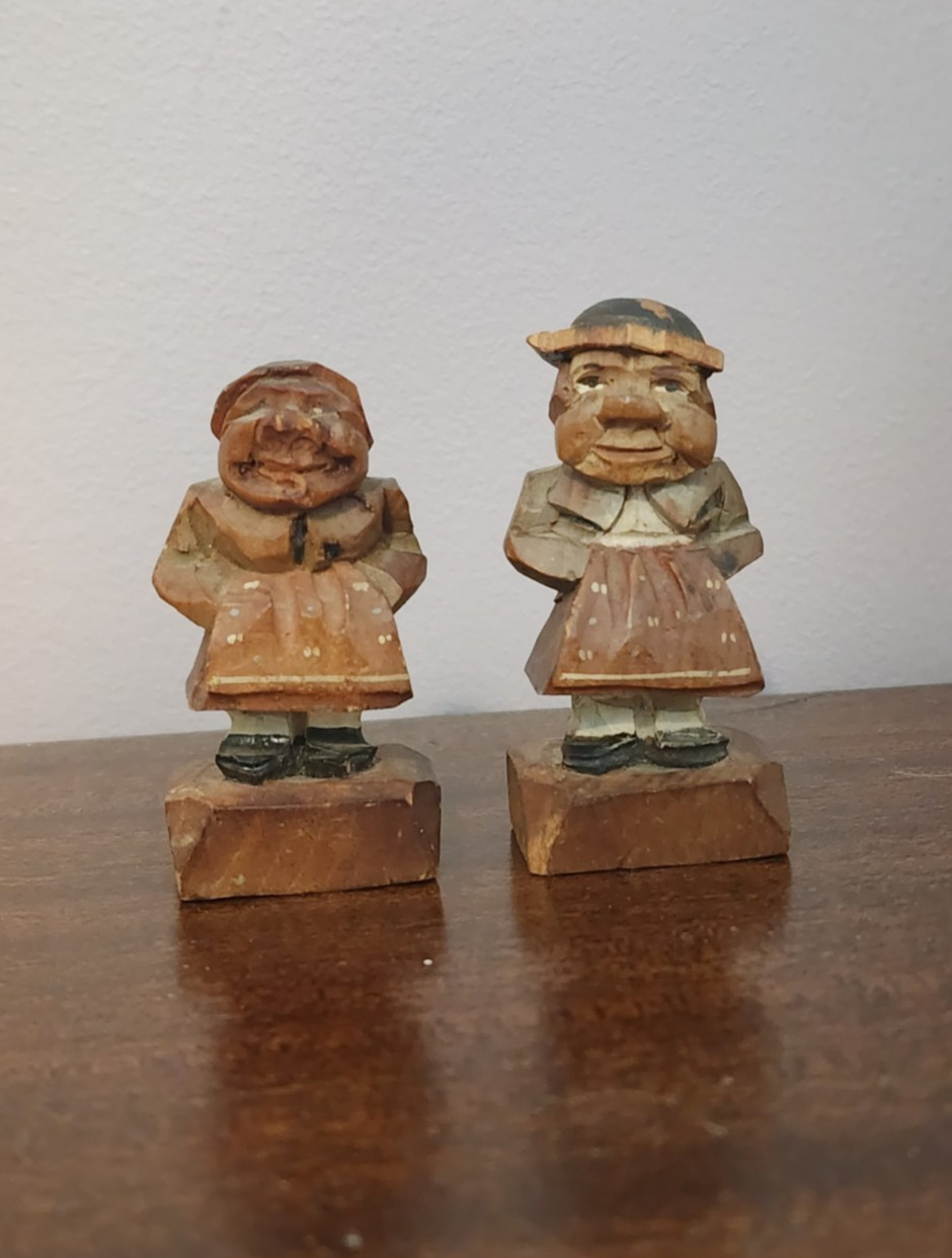 Vintage Hand Carved Man & Woman, Wood Folk Art