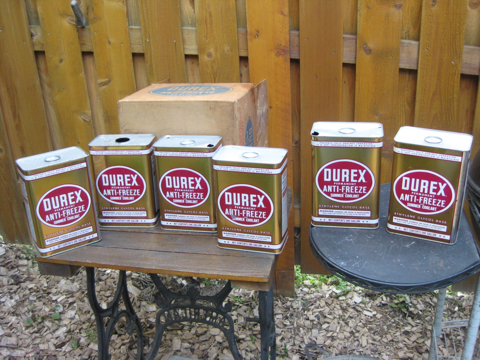 Case of 6 Nice Vintage Durex Anti-Freeze Cans with Orginal Box one Gallon Empty Case of 6 Nice Vintage Durex Anti-Freeze Cans with Orginal Box one Gallon Empty