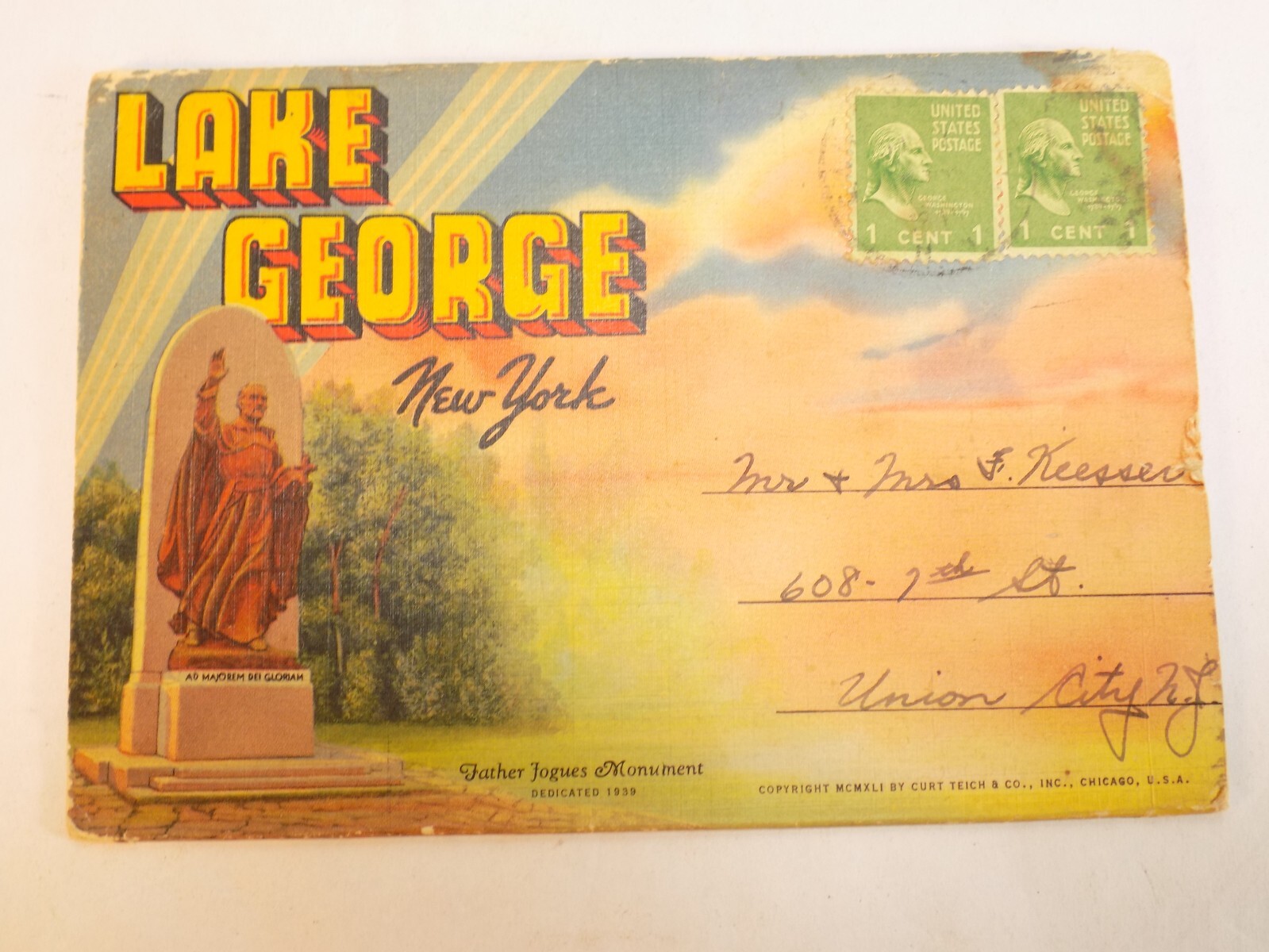 Vintage 1938 Postcard LEPORELLO Booklet Lake George New York Stamped