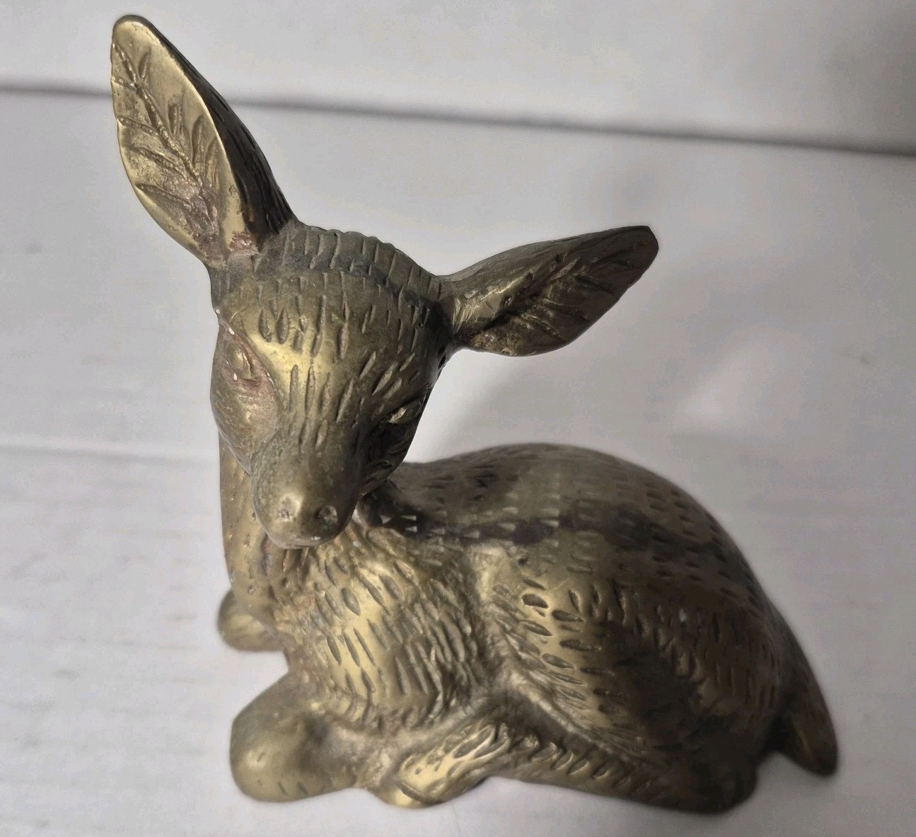 Vintage Solid Brass Lying Deer Fawn Figurine Resting Reindeer Doe Statue