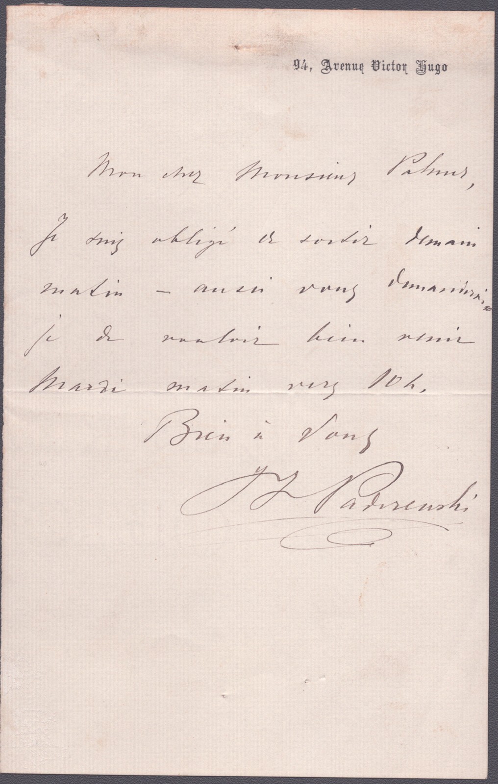 IGNACY JAN PADEREWSKI - AUTOGRAPH LETTER SIGNED