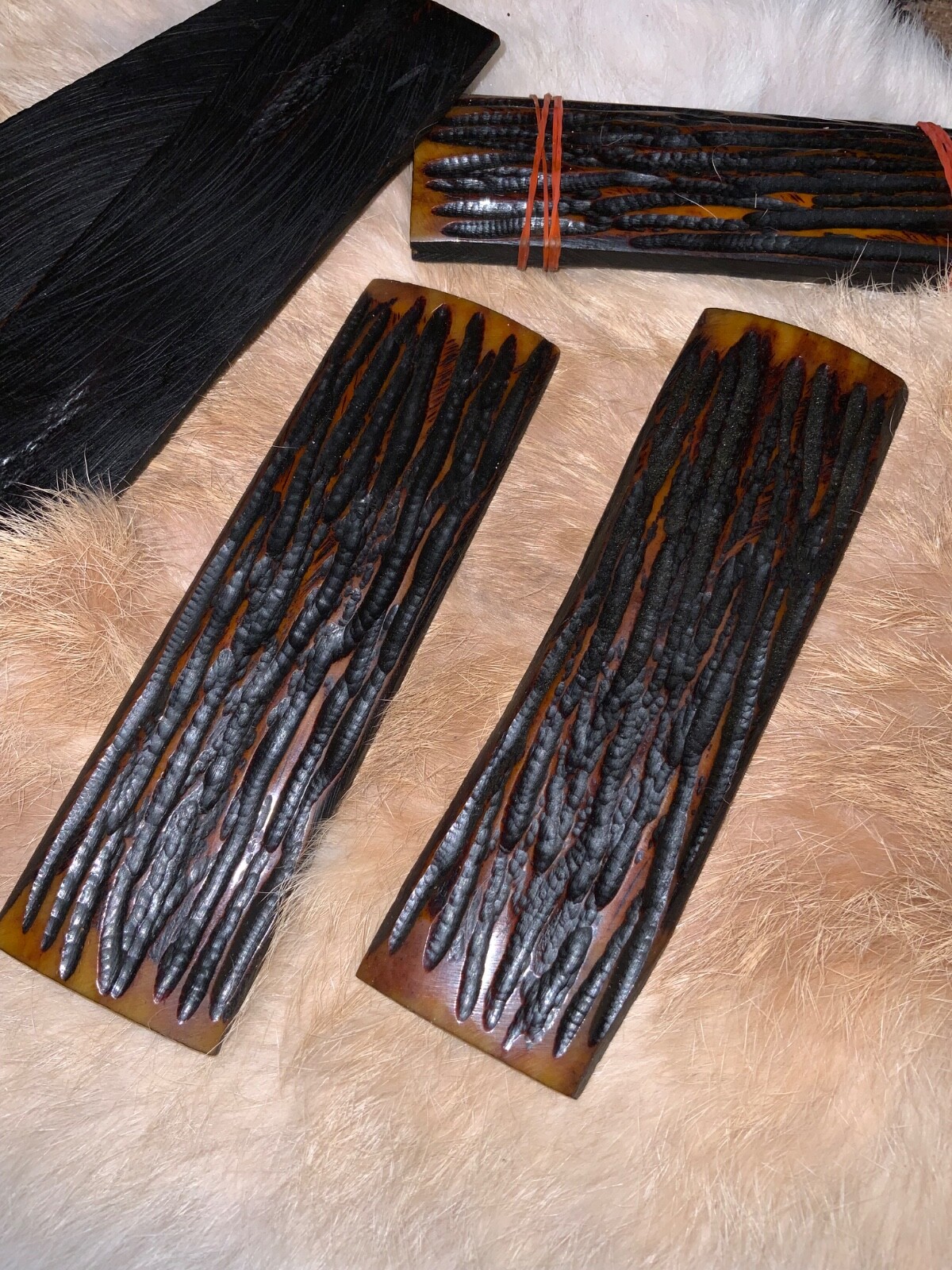 Antler Jigged Camel Bone Scales, 5” X 1/1/2” X 1/4”, knife making, Nice amber.