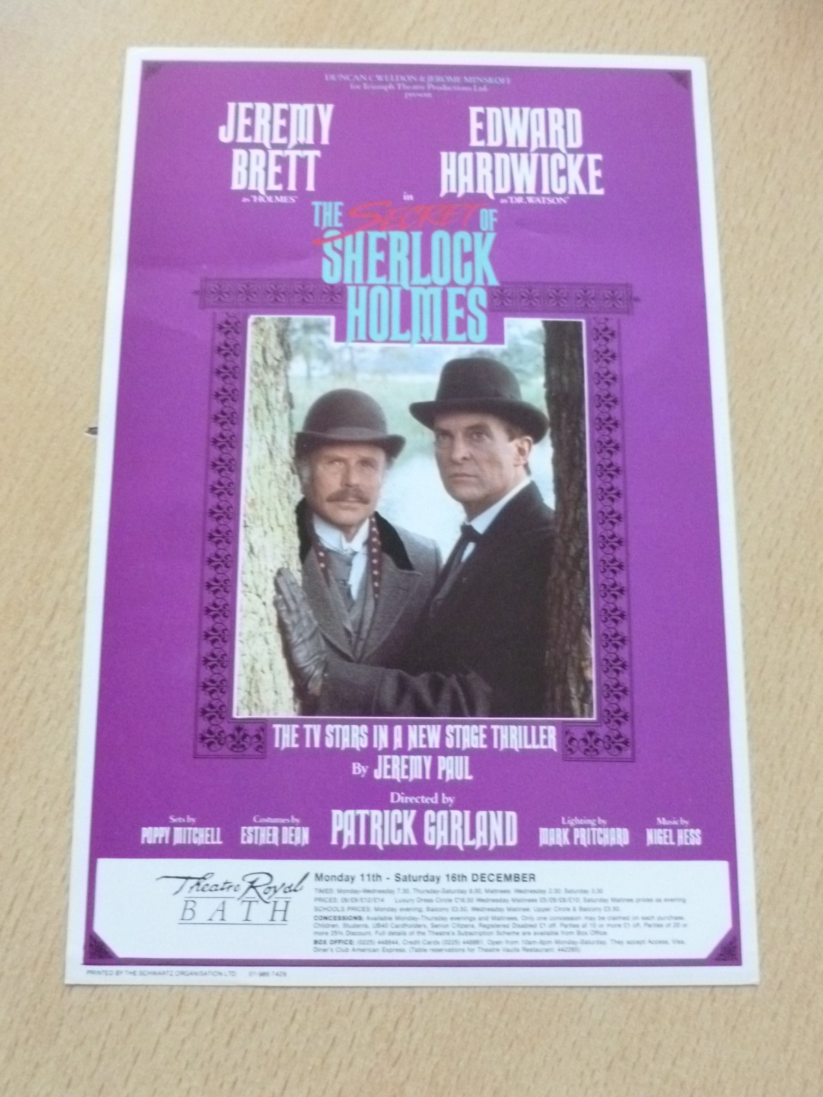 Jeremy Brett Edward Hardwicke Secret Of Sherlock Holmes Bath Theatre Flyer 1989