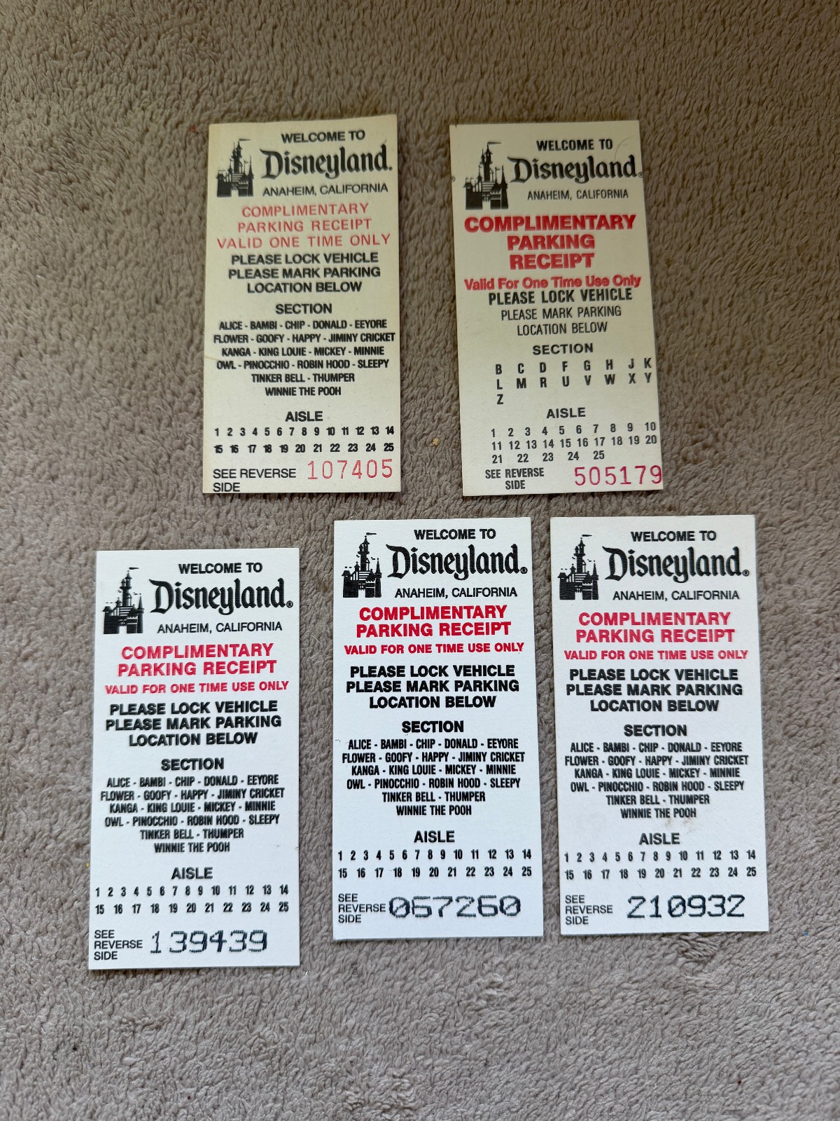 DISNEY Parking Lot Ticket Welcome to Disneyland Complimentary Parking Guest