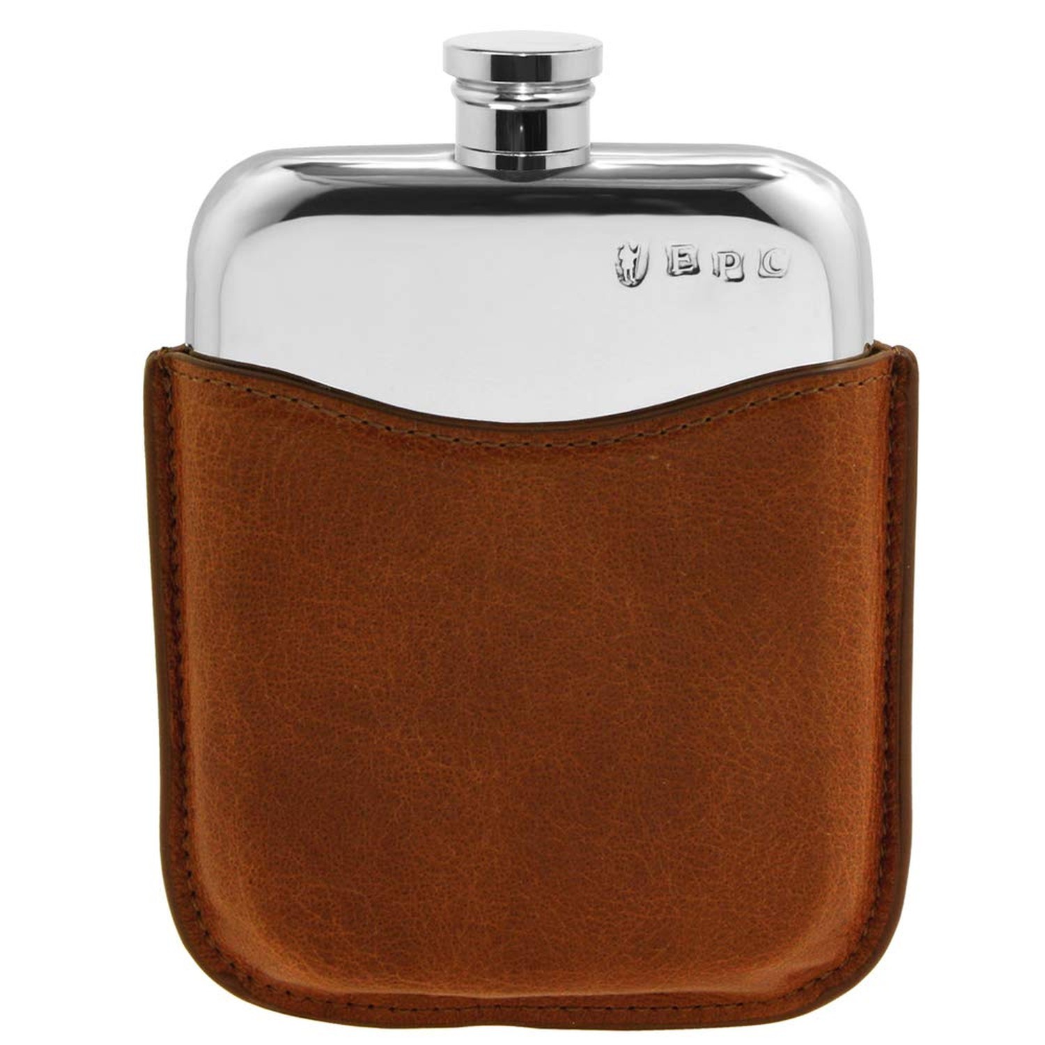 English Pewter Company 6oz Pewter Liquor Hip Flask with Luxury Brown Leather ...