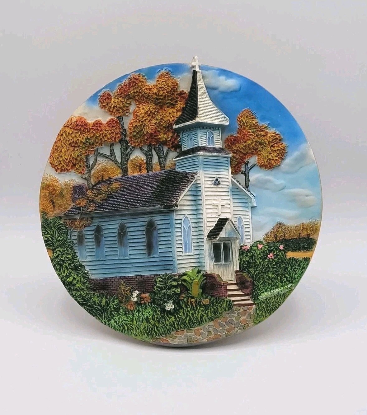 Vintage E.D.C 3D Church Plate/Plaque Fall Scene W/Easel Approx. 8 3/4\