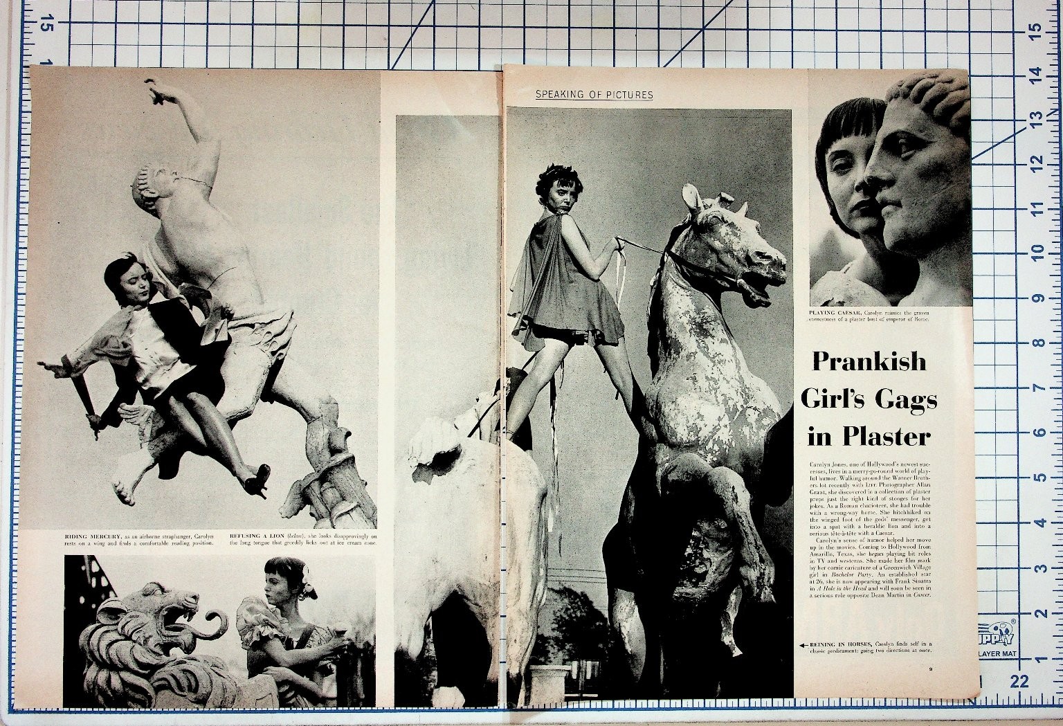 Carolyn Jones Prankish Girl Gags in Plaster Vintage Magazine Page