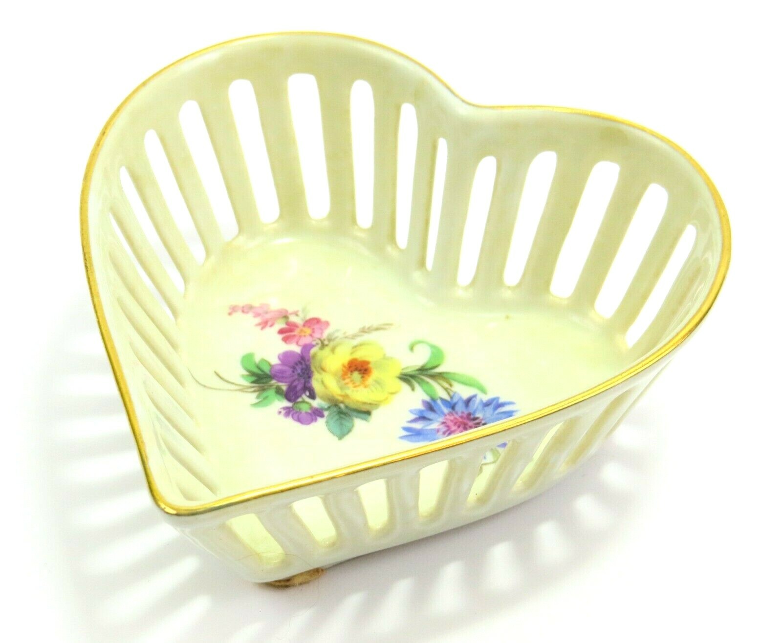 Schwarzenhammer Bavaria Heart Shape Reticulated Sides Ceramic Trinket Tray Dish