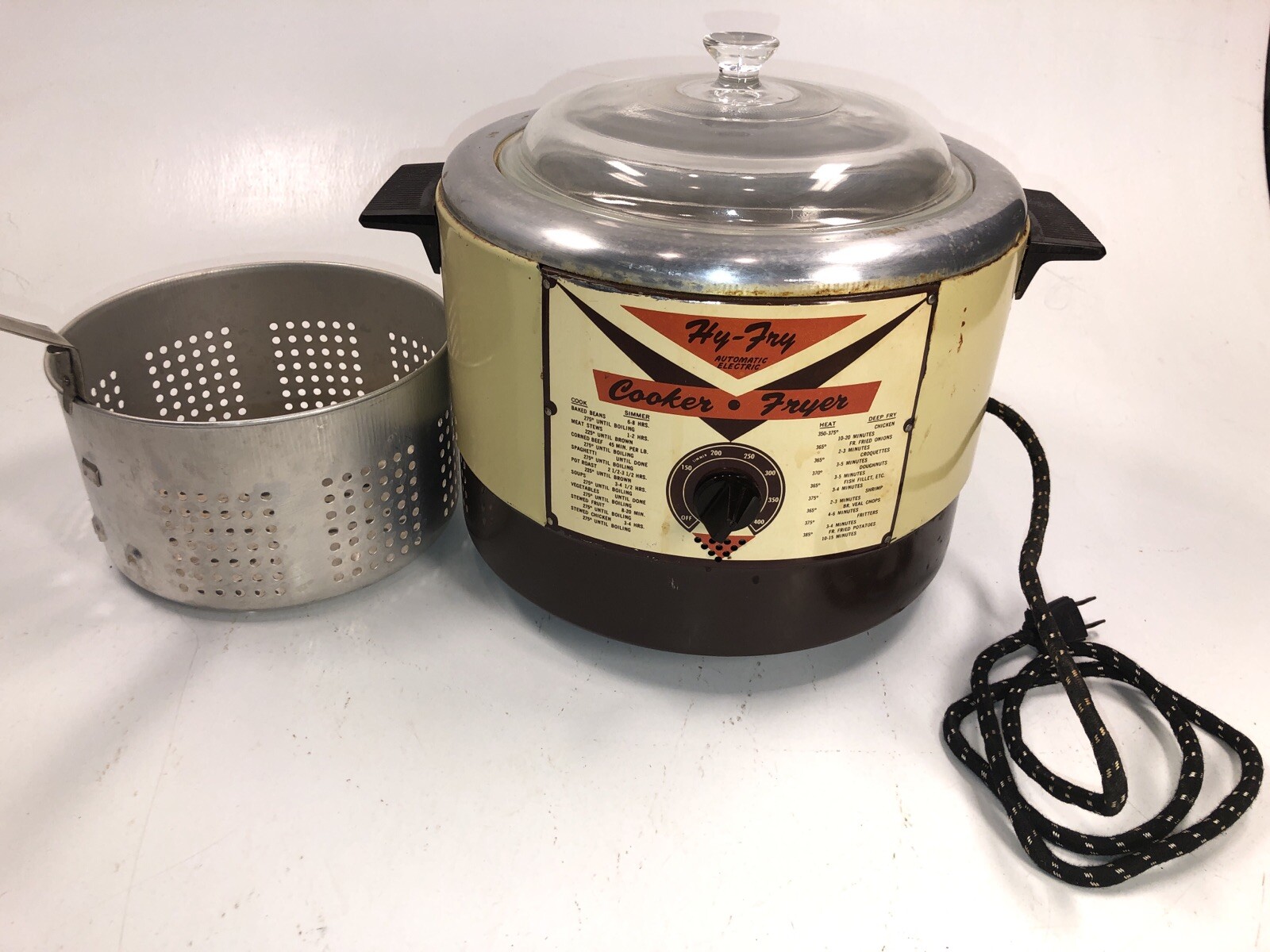 Vintage HY FRY Automatic Electric Cooker Fryer #M-200 Made in USA Works