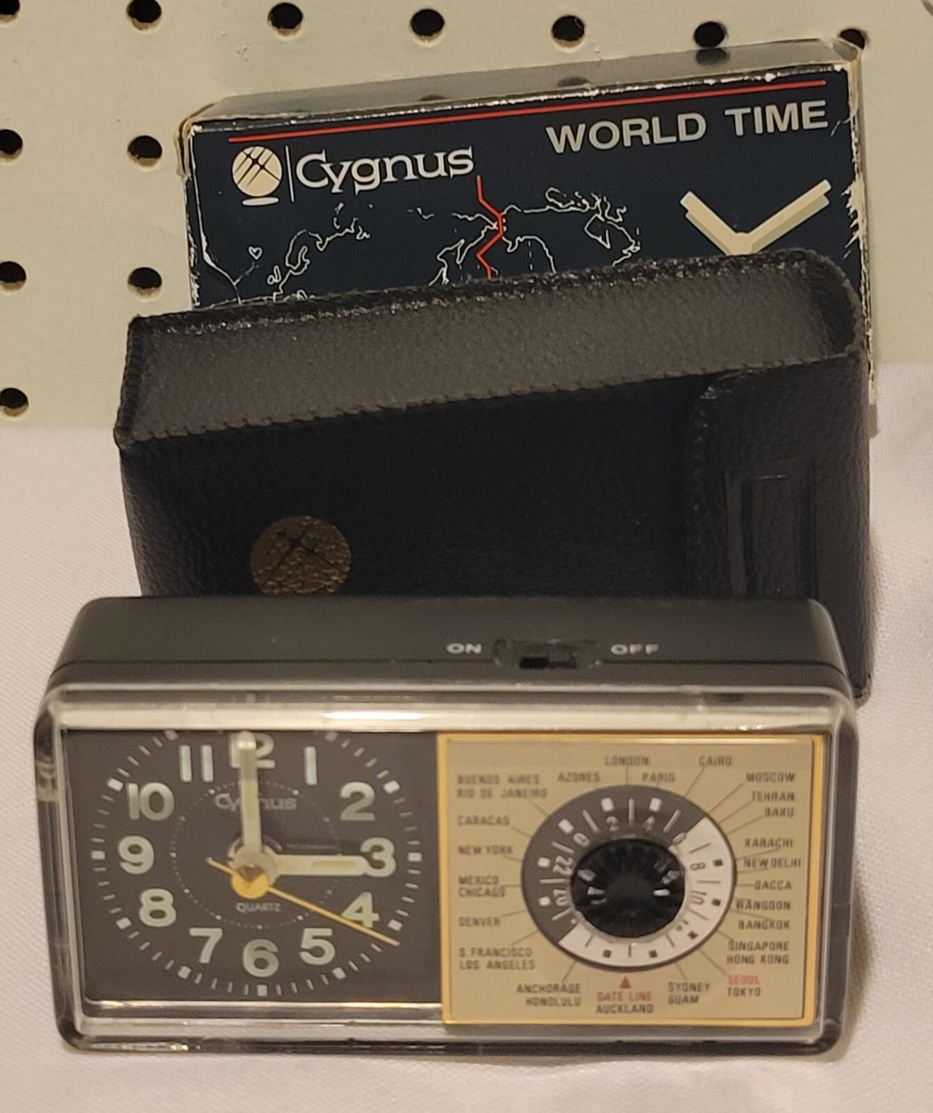 Vtg 1970's Cygnus Mini Portable World Time Alarm Clock with Case NIB Works 