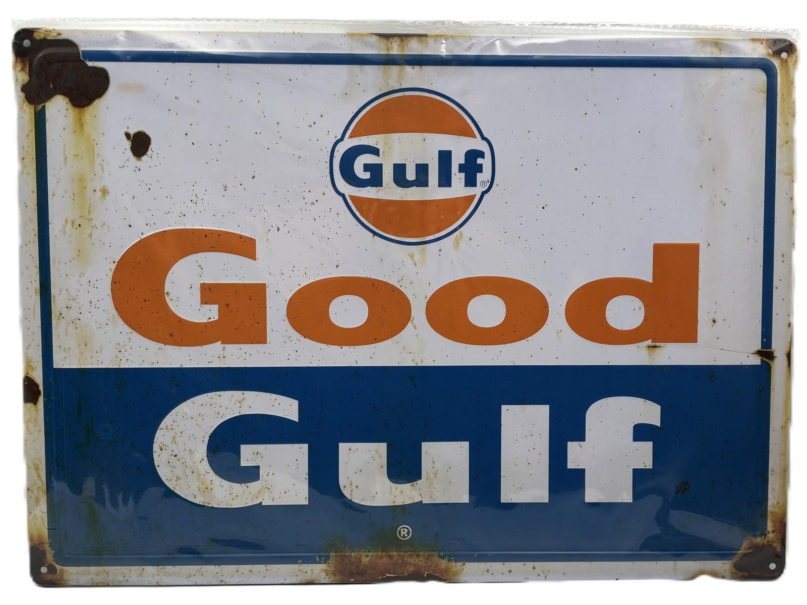 Gulf Oil Embossed Reproduction of Vintage Good Gulf Metal Sign Garage Wall Decor