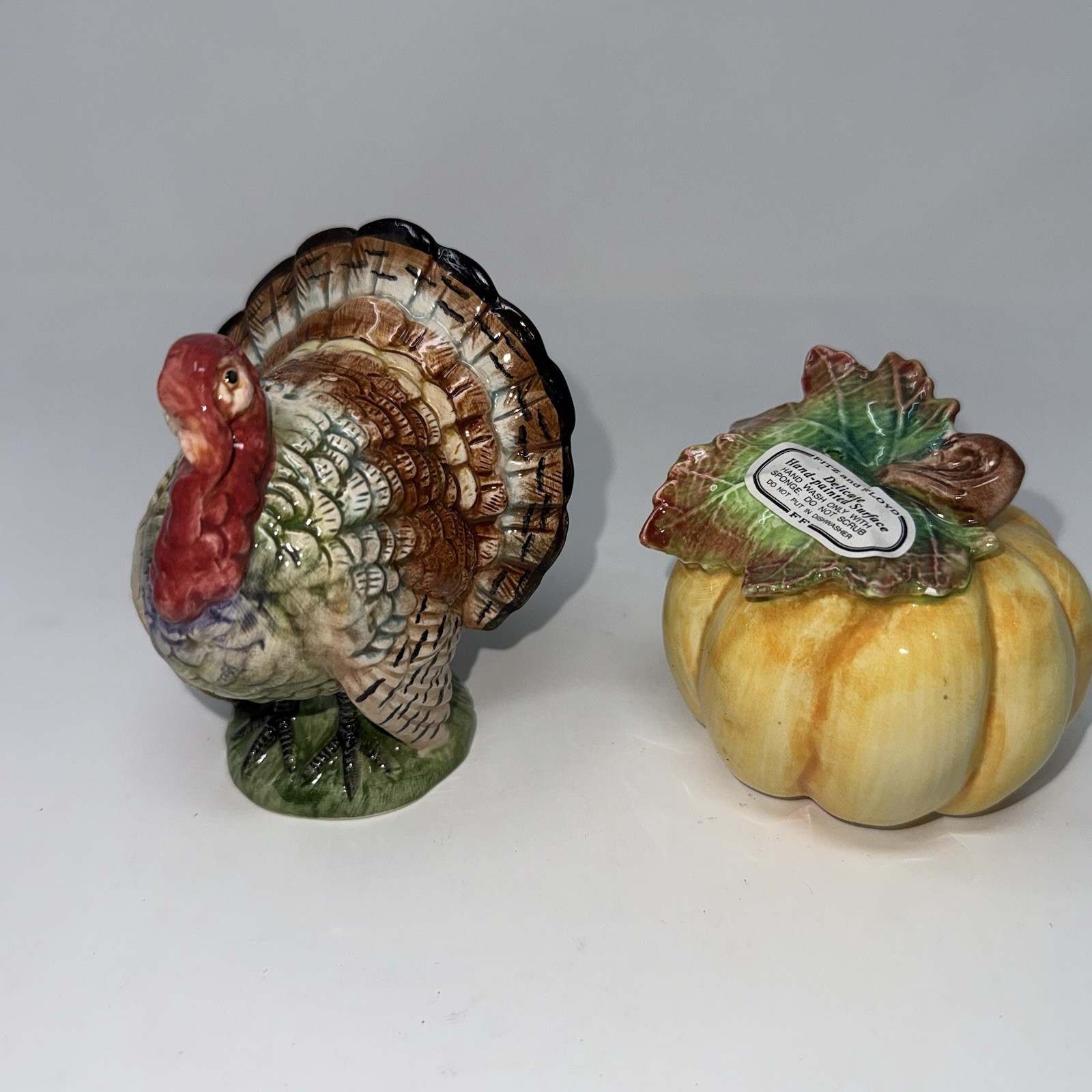 Vtg. 1993 Fitz & Floyd Classics Thanksgiving Turkey & Pumpkin Salt Pepper Shaker