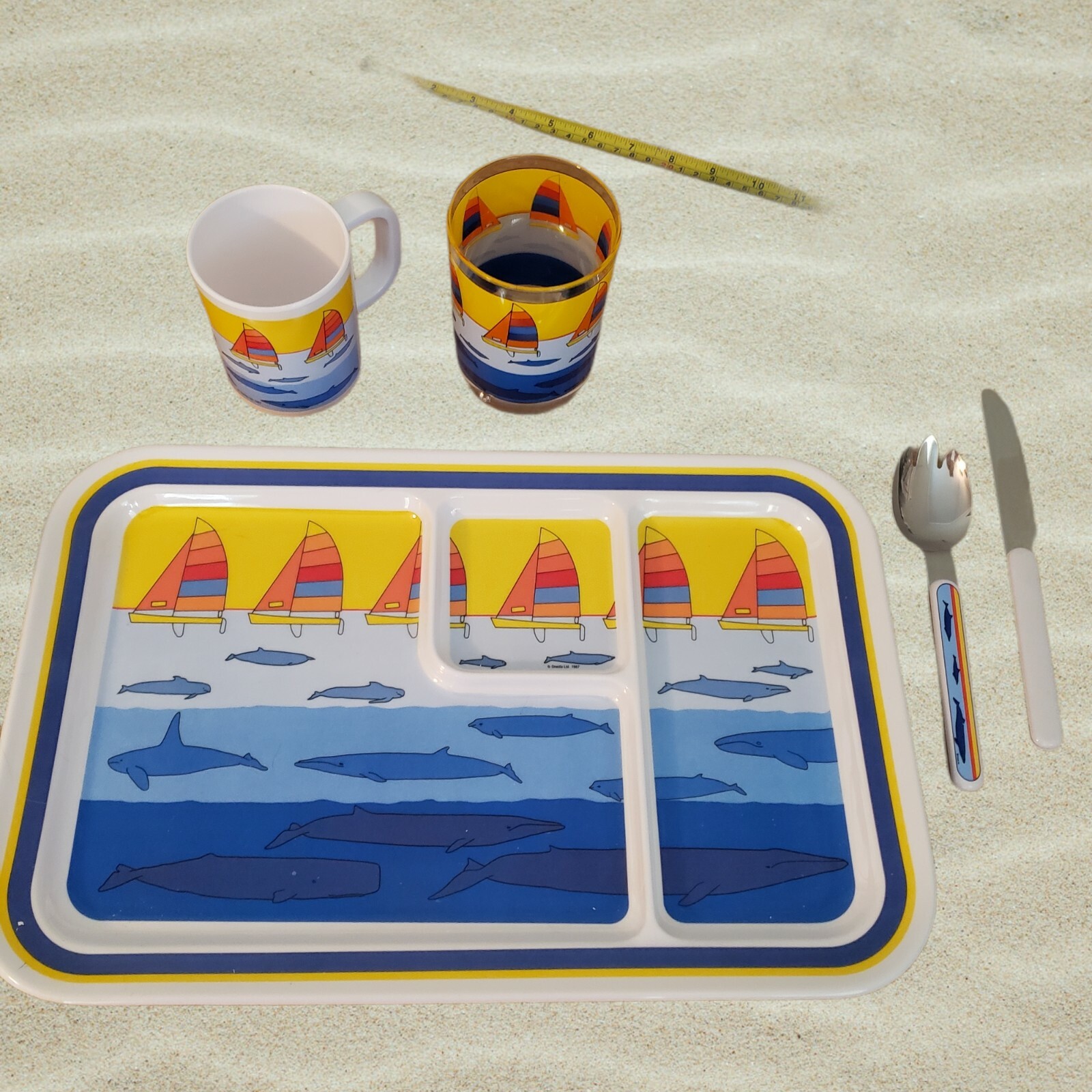 Vintage Oneida Divided Plate Tray Nautical Sailboat Set Japan Melamine Prop T47 Vintage Oneida Divided Plate Tray Nautical Sailboat Set Japan Melamine Prop T47