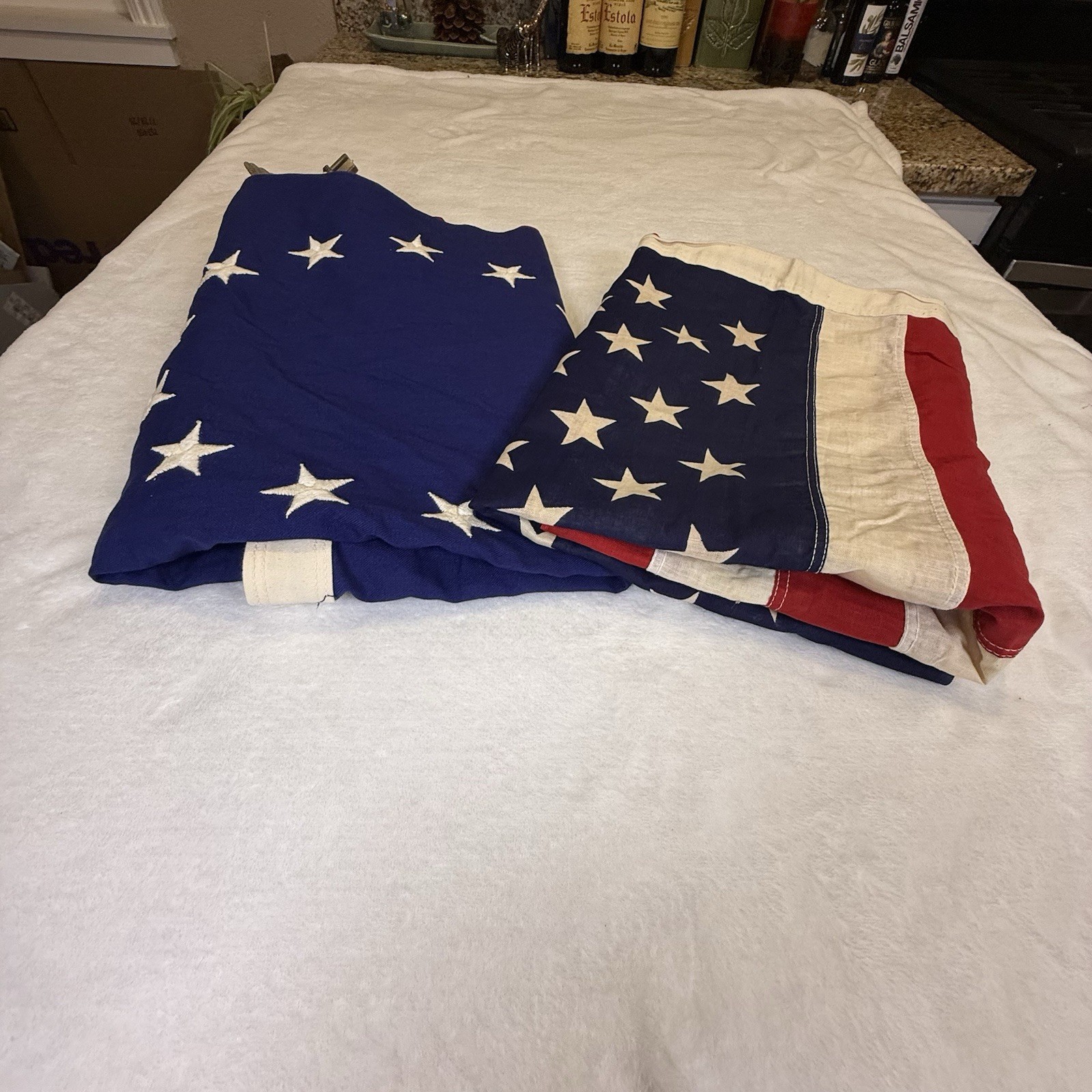 Vintage Valley Forge 3x5 Cotton American Flags 50 & 13 Star Lot Eagle Ornament