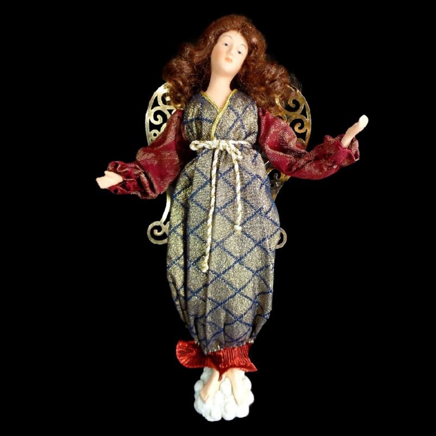 MAJESTIC ANGEL with GOLDEN METAL WINGS / PORCELAIN HEAD & HANDS / CHRISTMAS