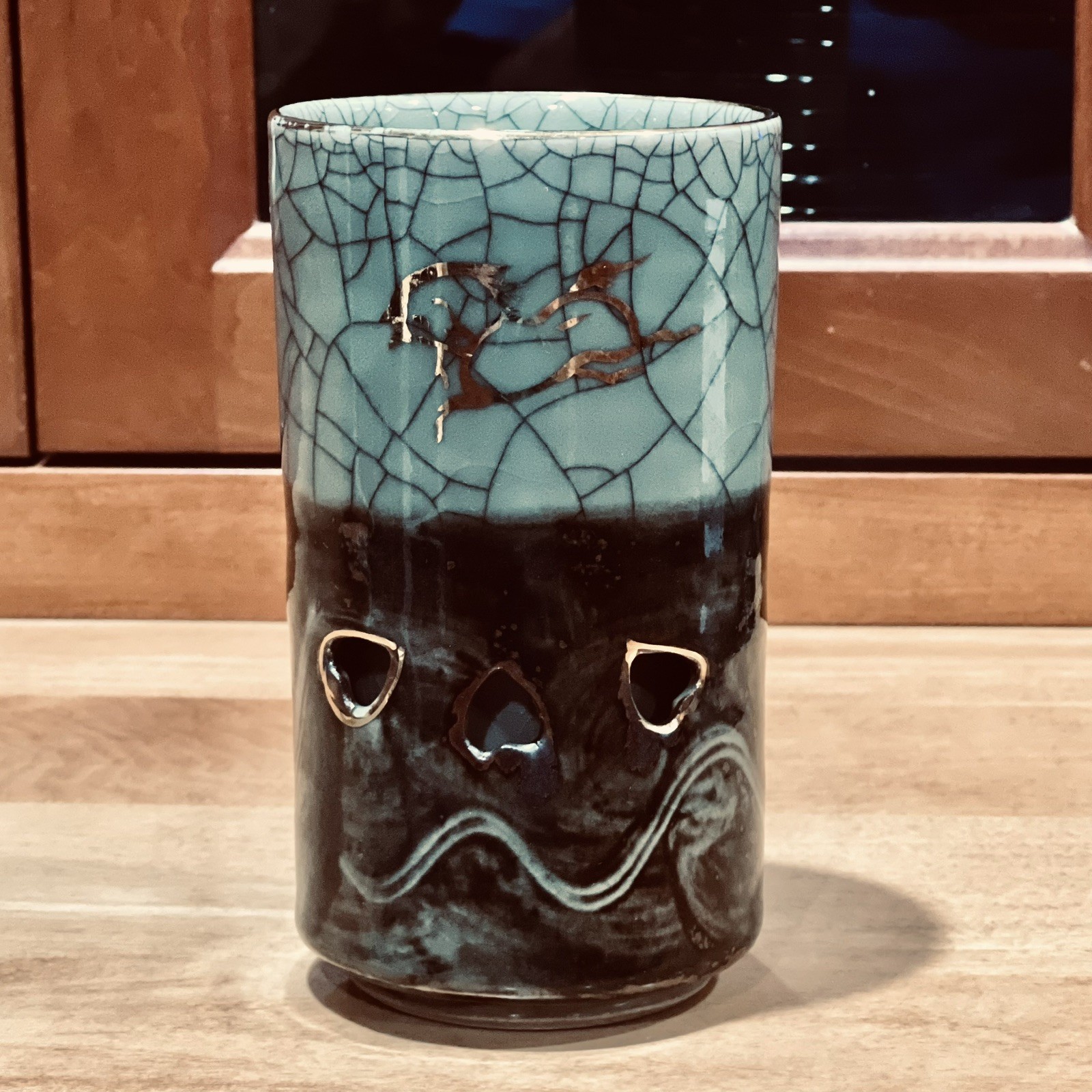 Vintage Somayaki Tumbler Double-Wall Crackle Glaze Tall Cup Japan 1 Cup (12oz)