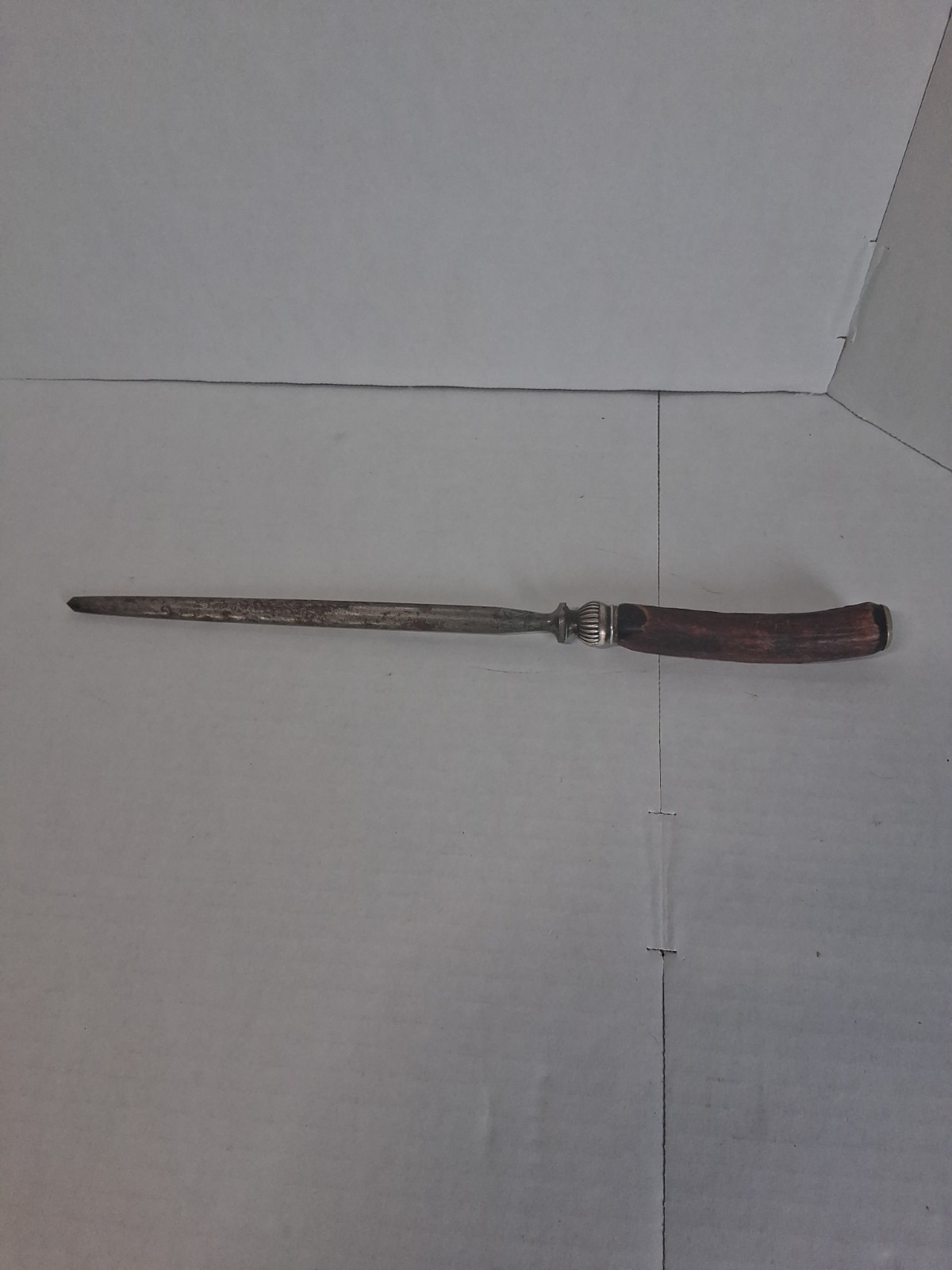 Antique Stag Horn Carving Sharpener Steel Honing Rod Sterling Silver Collar