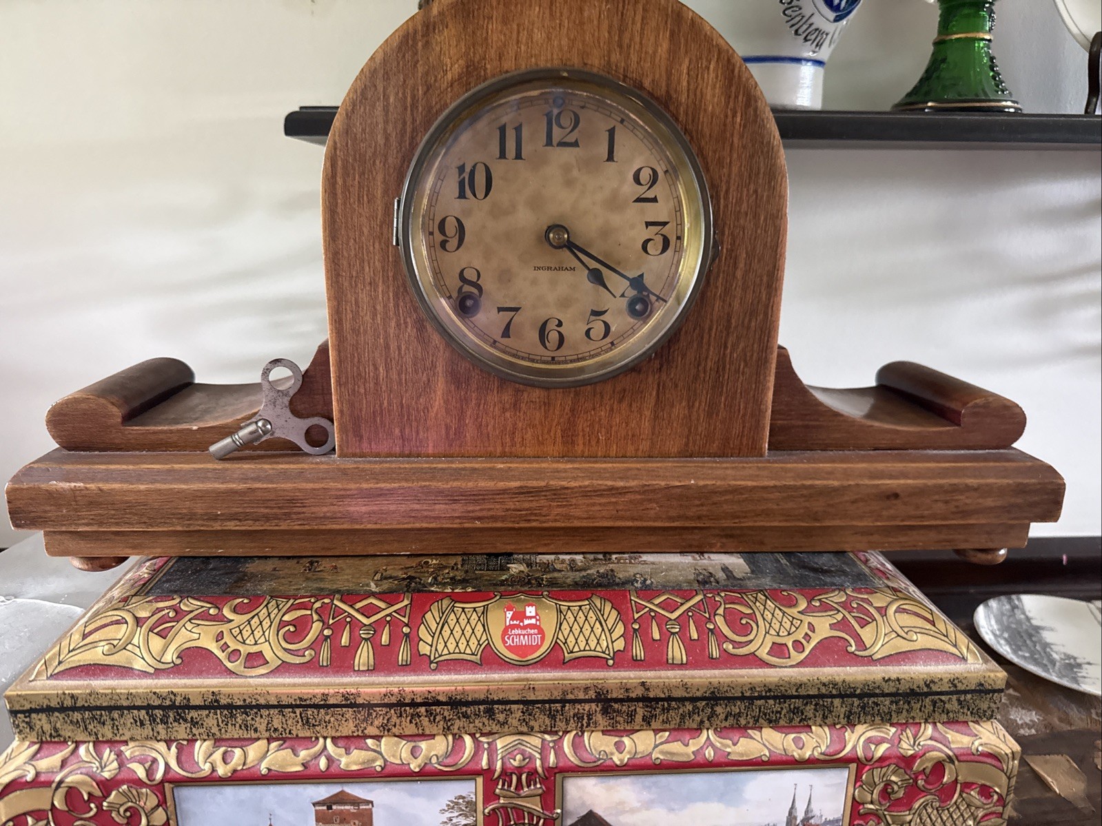 Working Antique 1920's Ingraham Mechanical Mantle Tambour Clock 8 Day Runs Working Antique 1920's Ingraham Mechanical Mantle Tambour Clock 8 Day Runs