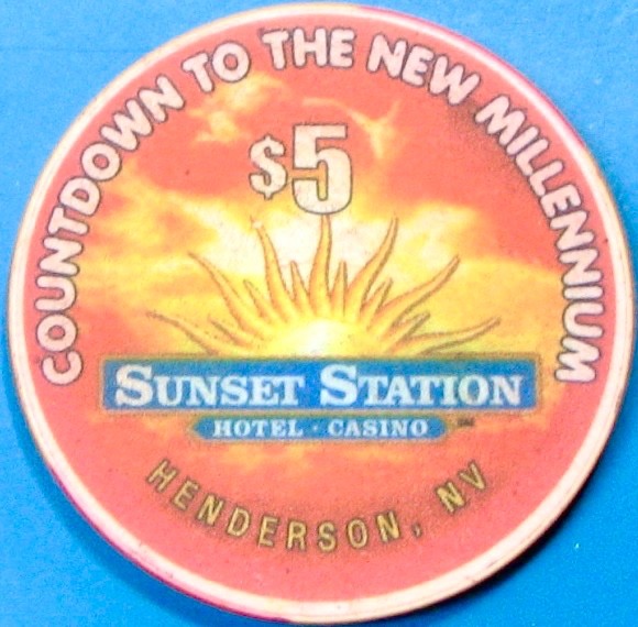 Sunset Station. $5 Casino Chip. Henderson, NV. Quad Deuces. 33b.