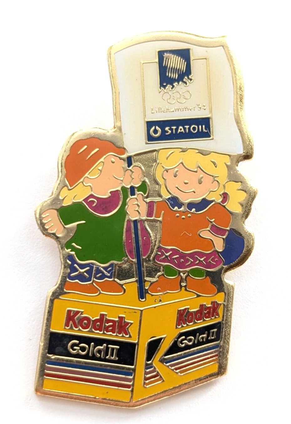 1994 Kodak Statoil Lillehammer Norway Winter Olympics Mascot Haakon Kristin Pin