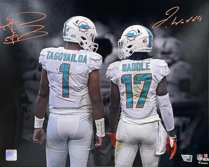 Tua Tagovailoa And Jaylen Waddle Autographed Miami Dolphins (Spotlight) 16x20 Ph