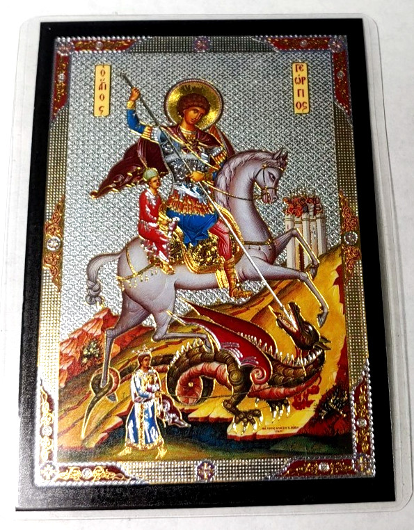 Saint George The Great Martyr laminated Greek icon prayer card 4x3 inch