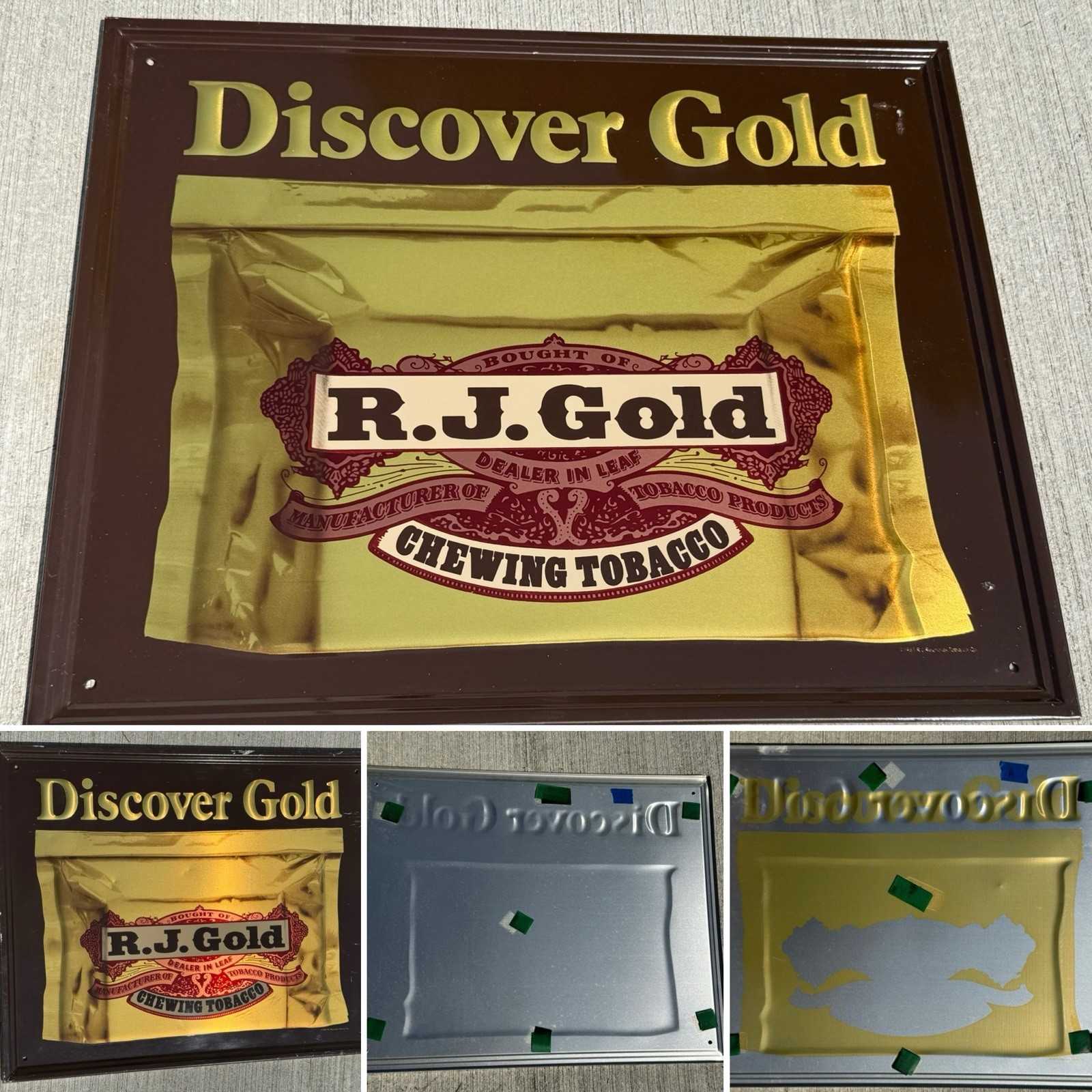 (2) Vintage RJ Gold Tobacco Chew Advertising Metal Signs App 21”wx17”