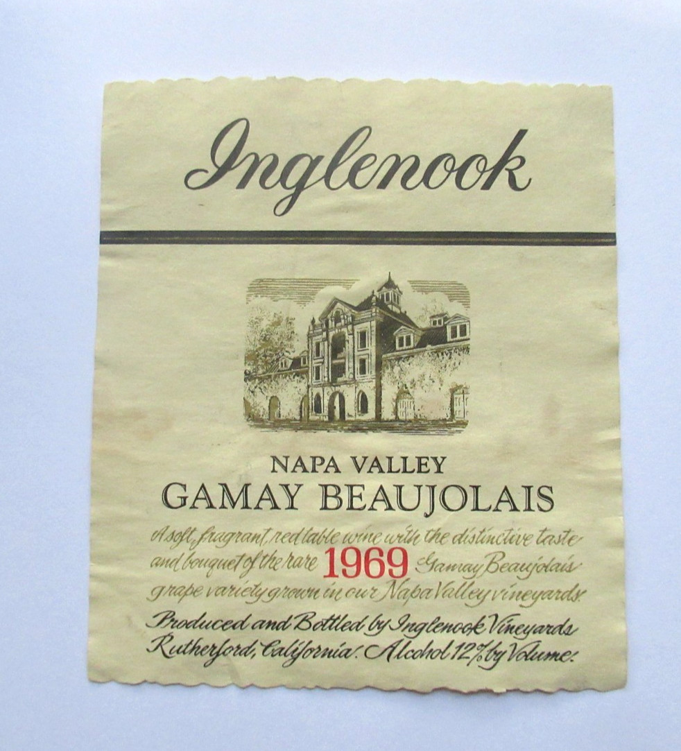 Vintage 1969 Inglenook Gamay Beaujolais Napa Valley Wine Label Rutherford CA Old