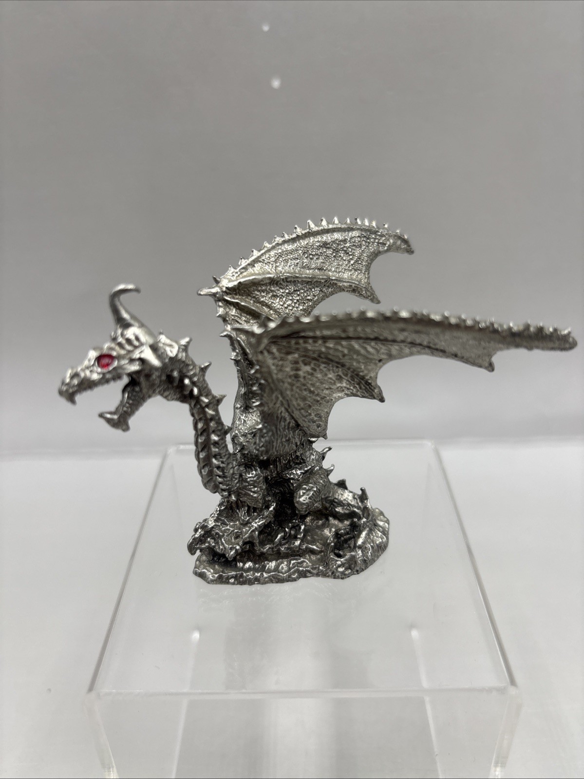 Rare Vintage Retired 1996 Rawcliffe Pewter Dragon Red Crystal Eyes
