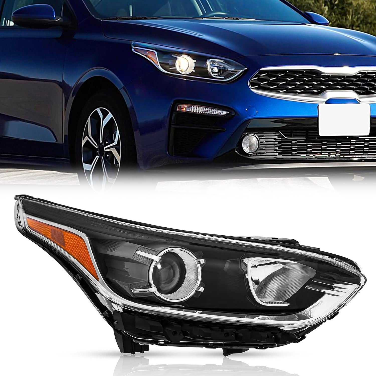 Headlight Assembly Compatible with 2019 2020 2021 Kia Forte Halogen, Passenger S