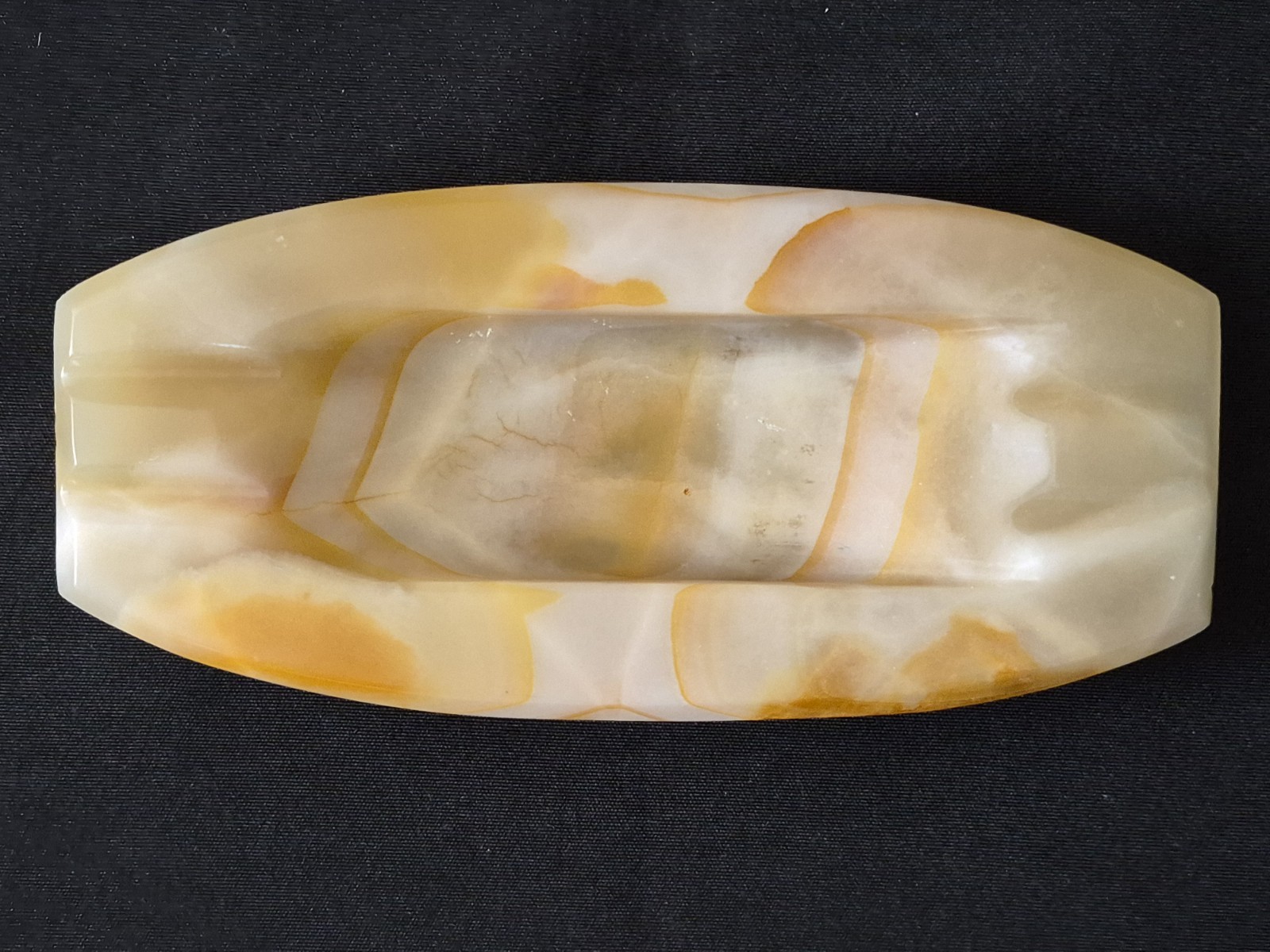 Onyx Marble Oblong Ashtray Vintage Cream Amber Stone 8.25\