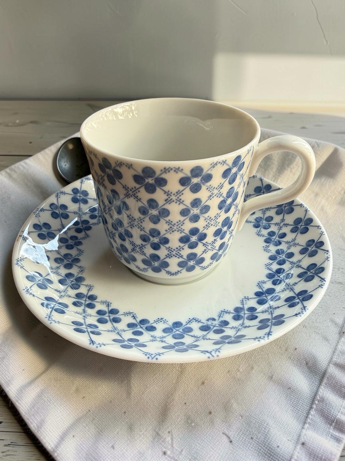 Rörstrand Karin Cup & Saucer Sweden Blue White Floral 1970s MCM Vintage VDN F555