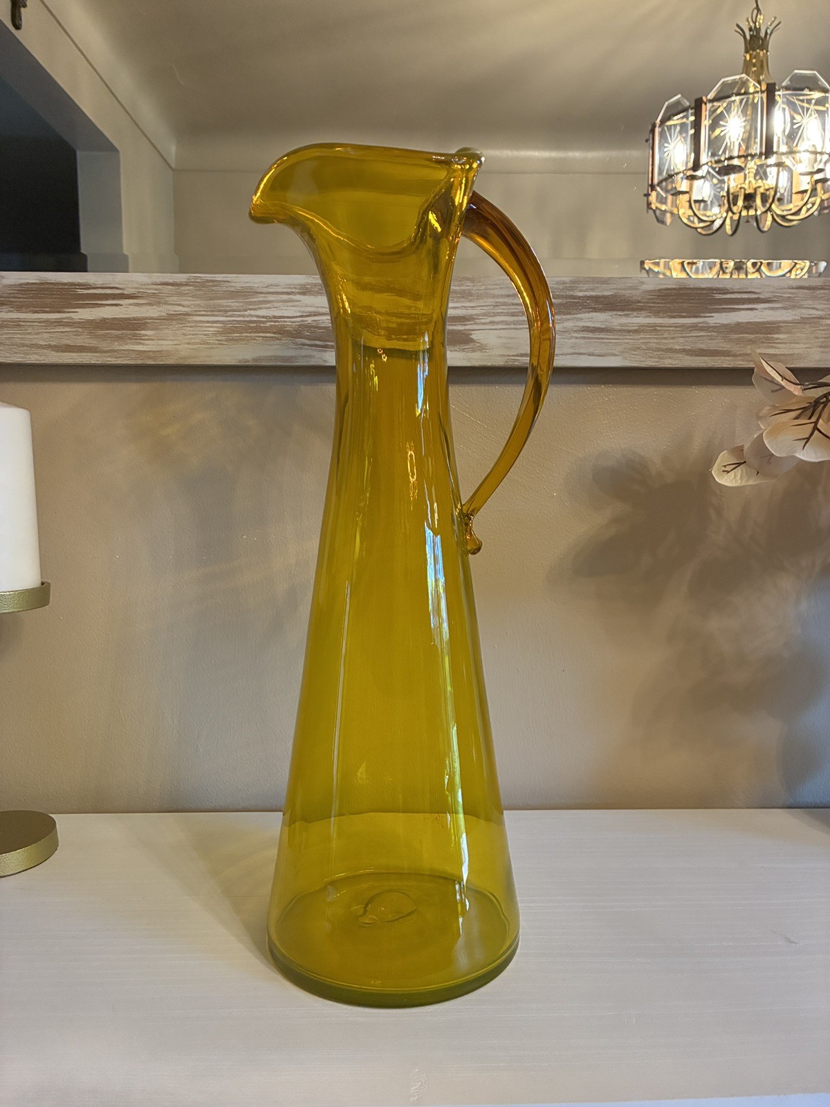Oversized 18” Mid-Century Blenko #976 Jonquil Yellow Floor Pitcher Read Winslow