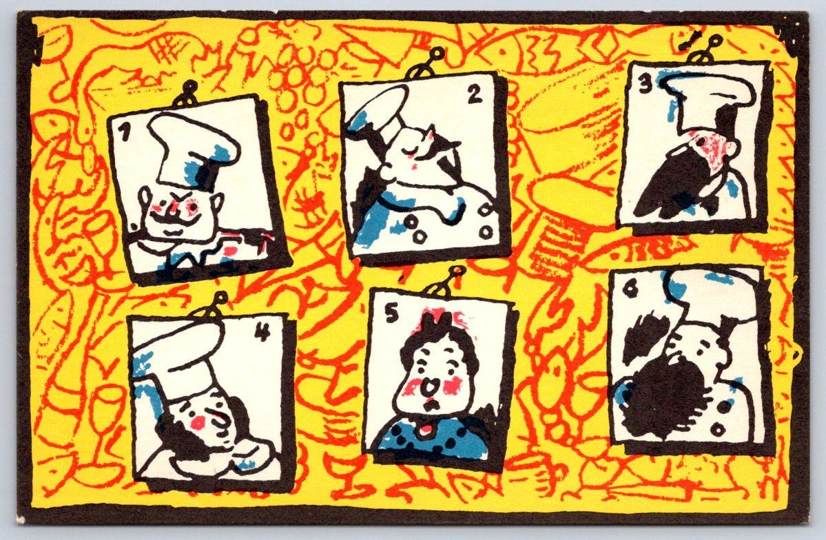 Vintage Ludwig Bemelmans Mural Art Chefs Caricature 1954