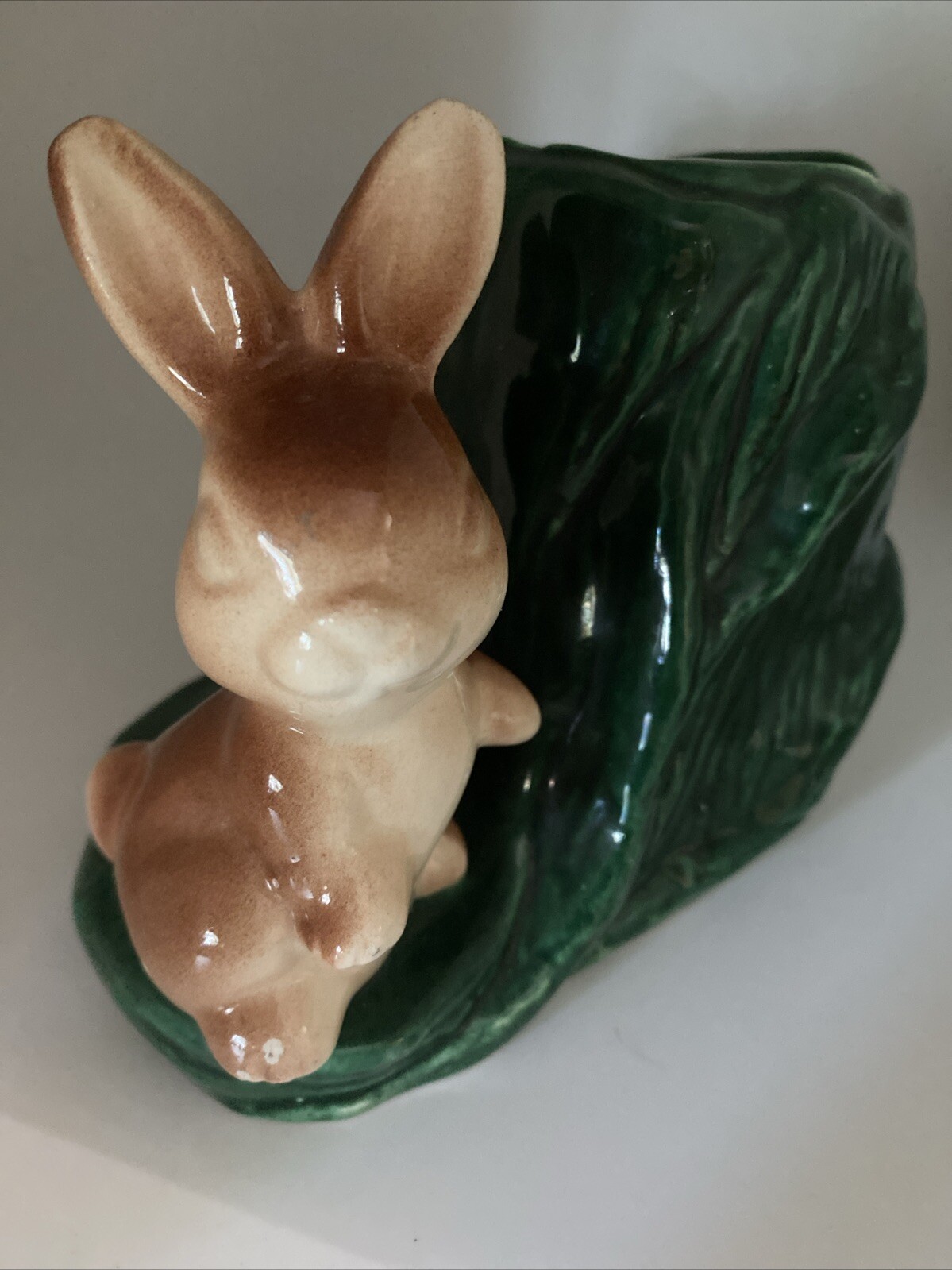 Vintage RABBIT Bunny Tree Trunk Planter Hollywood Ceramics (?) Glossy