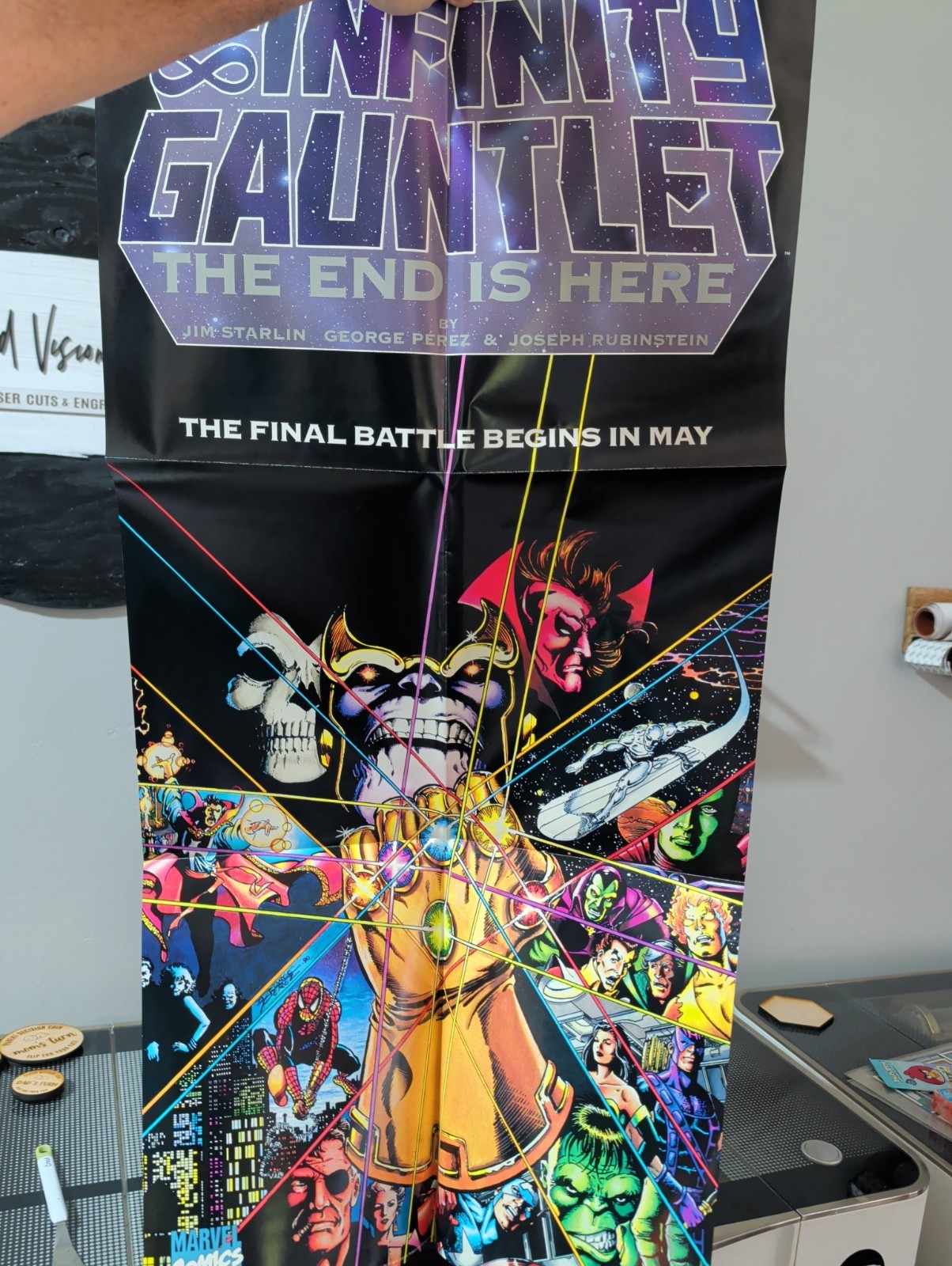 RARE Folded Promo Poster The Infinity Gauntlet Marvel 36 X 18 George Perez Art