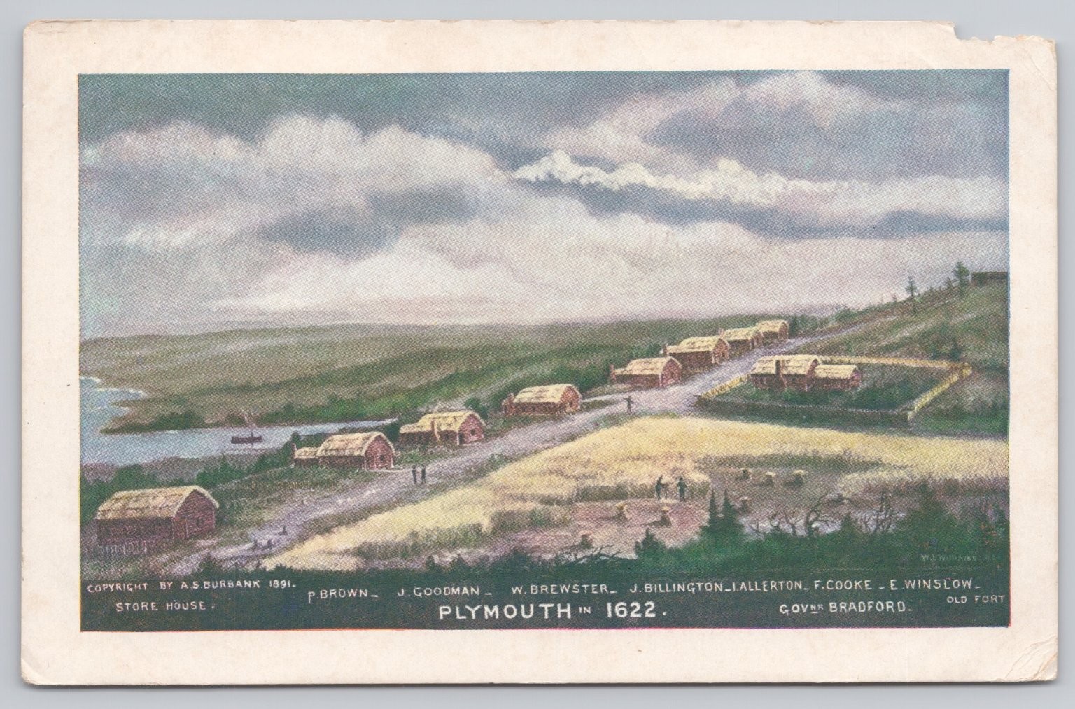 1891 Plymouth MA Pilgrim Settlement 1622 Mayflower A.S. Burbank Postcard