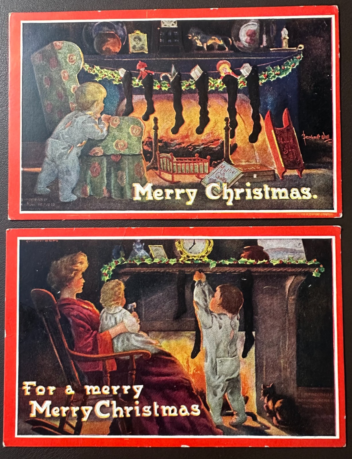 1909 Bernhardt Wall Christmas Postcards Lot of 2 Artist Signed IAP Antique