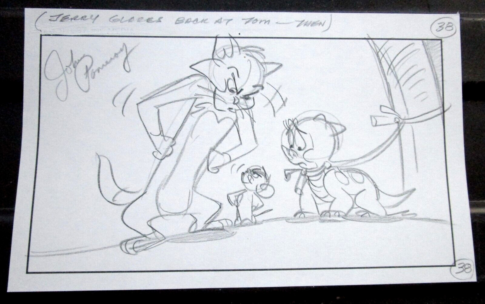 SIGNED TOM JERRY dinosaur cat mouse ORIGINAL PRODUCTION STORYBOARD cel DRAWING