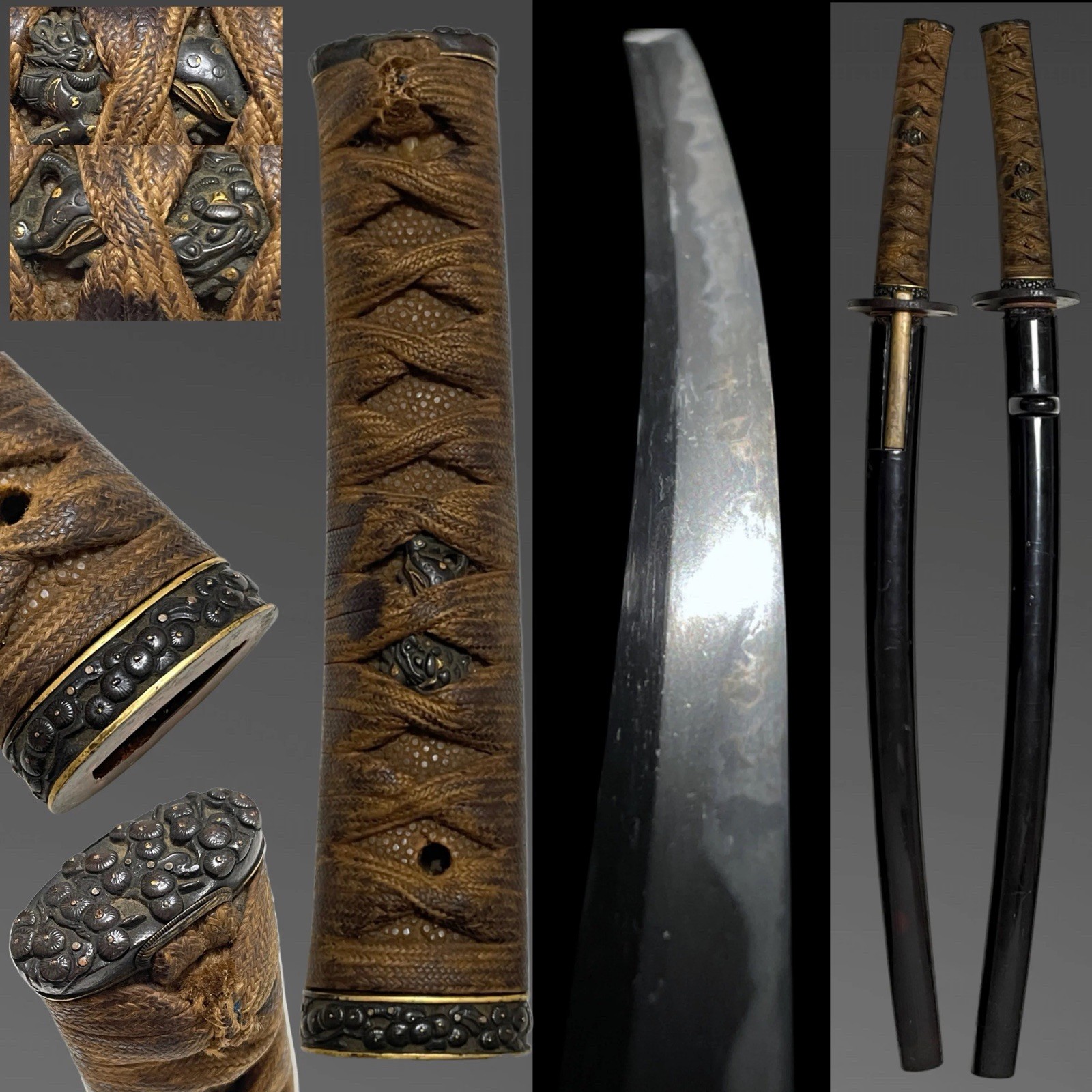 Japanese Sword Long Wakizashi, Shishi Menuki, Muromachi period mumei