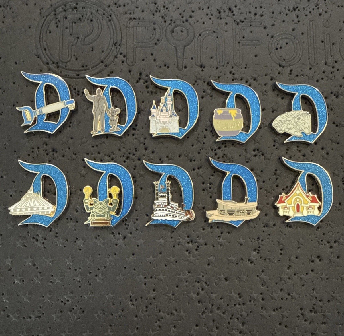 Key To Disneyland 70th Anniversary Gold Glitter D 10-Pin Complete Set