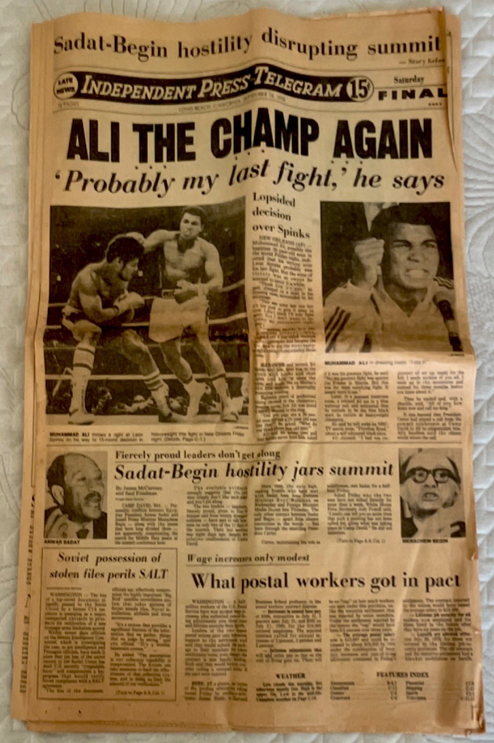 Independent Press-Telegram Final Sept 16 1978 15¢ Ali the Champ Again