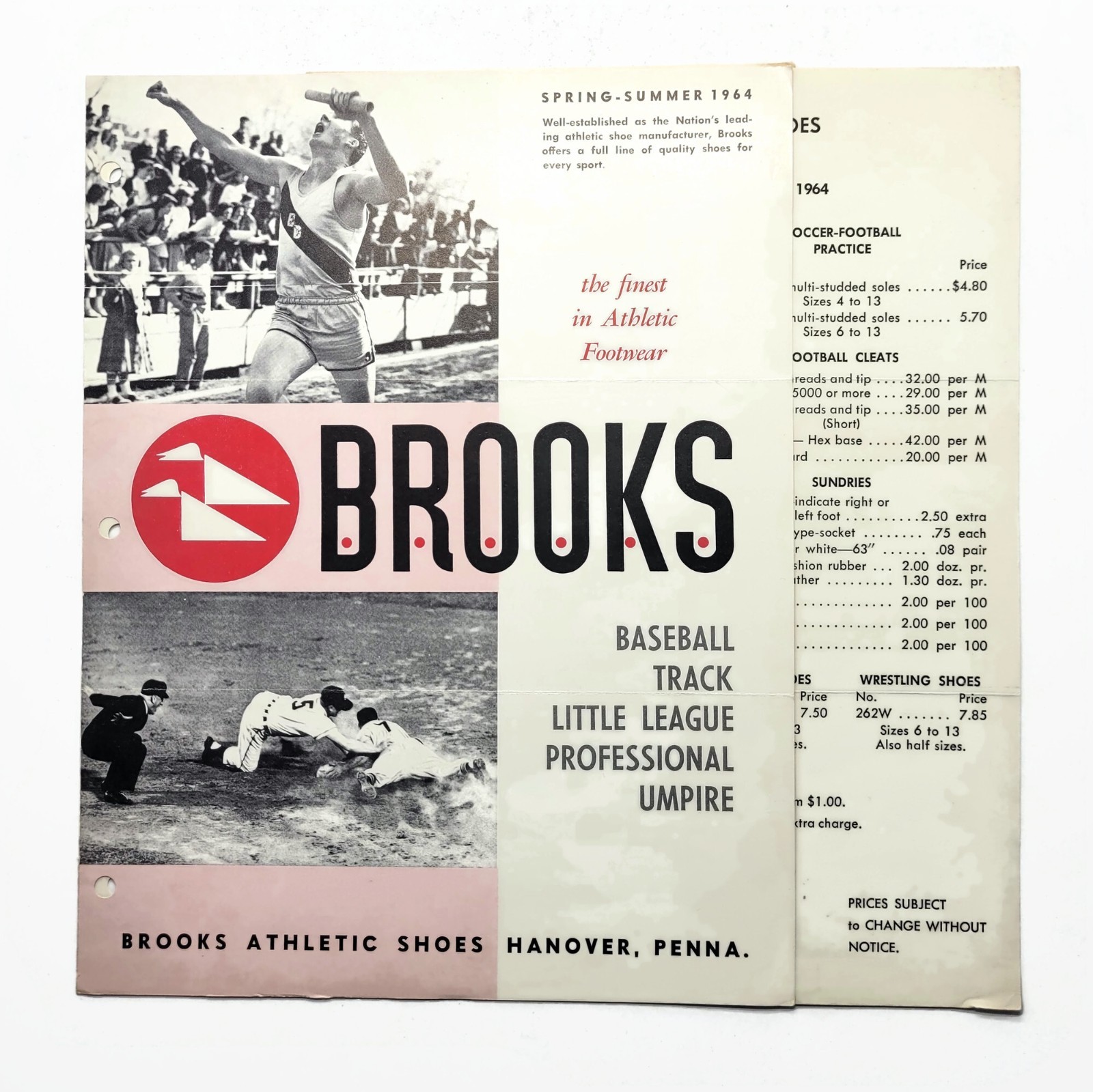 Vintage 1964 Brooks Shoe Spring Summer Catalog Baseball Track - Hanover PA