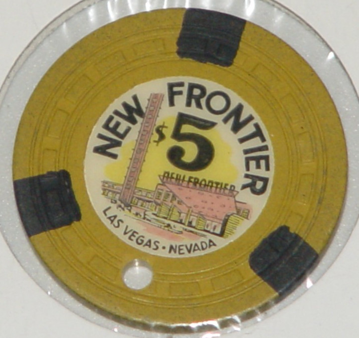 Vintage 1955 New Frontier Las Vegas $5 Casino Chip Mustard Drilled Obsolete