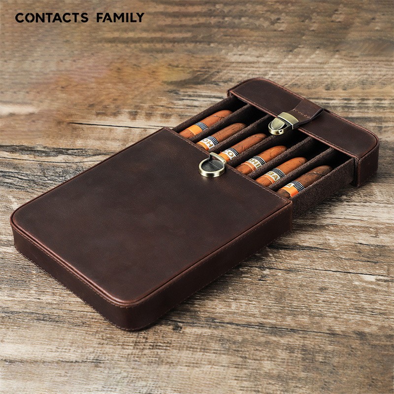 Vintage Crazy Horse Leather Cigar Case 6 Count Lock Drawer Humidor Travel Box Vintage Crazy Horse Leather Cigar Case 6 Count Lock Drawer Humidor Travel Box