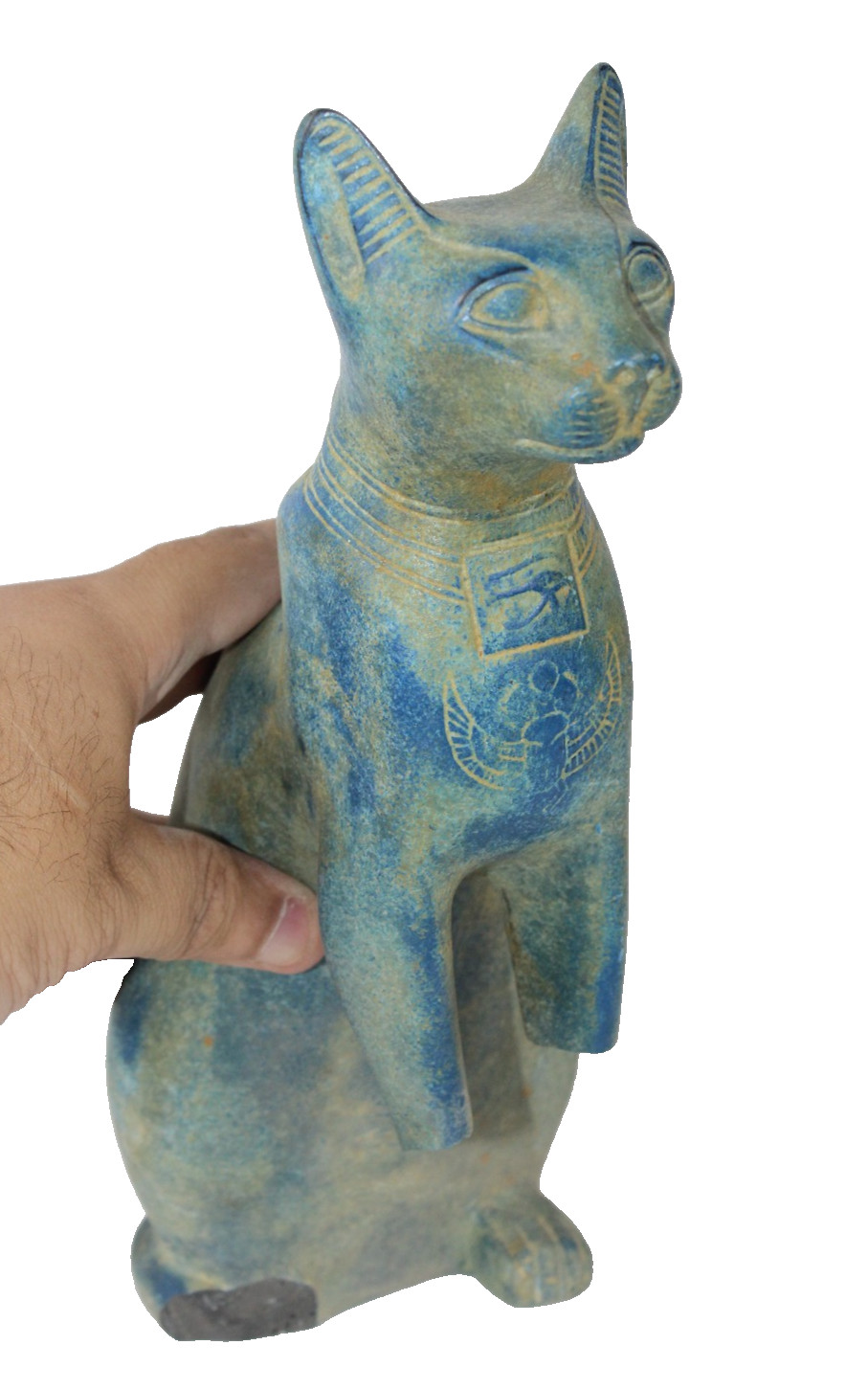 PHARAONIC ANCIENT EGYPTIAN Broken Statue Of Cat Bastet with hieroglyphic Symbos