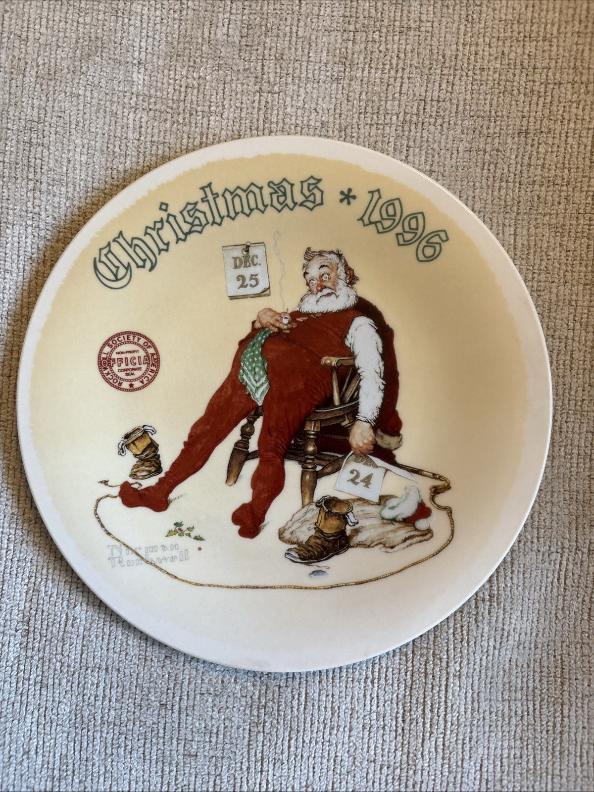 Vtg. NORMAN ROCKWELL Santa And to all a Good Night Plate 1996 Christmas Knowles