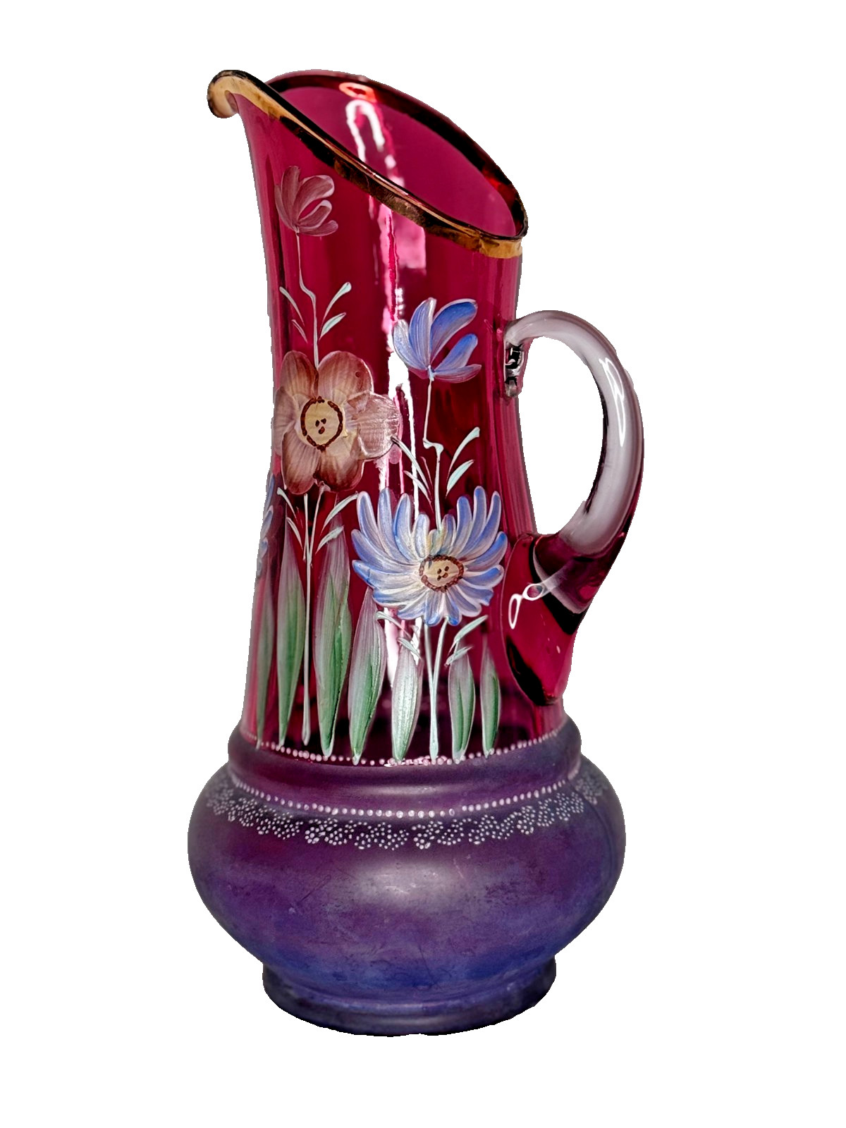 Vintage Northwood Hand Painted Cranberry Glass Ewer-HARD TO FIND
