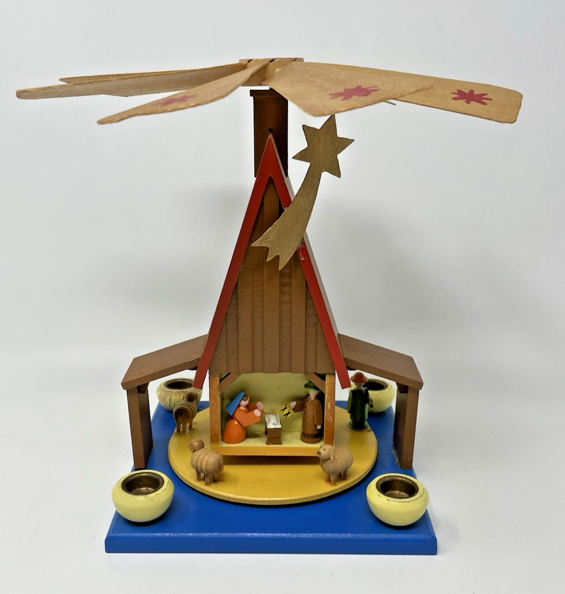 Vintage Wooden East German Christmas Nativity Pyramid Carousel 8.5\