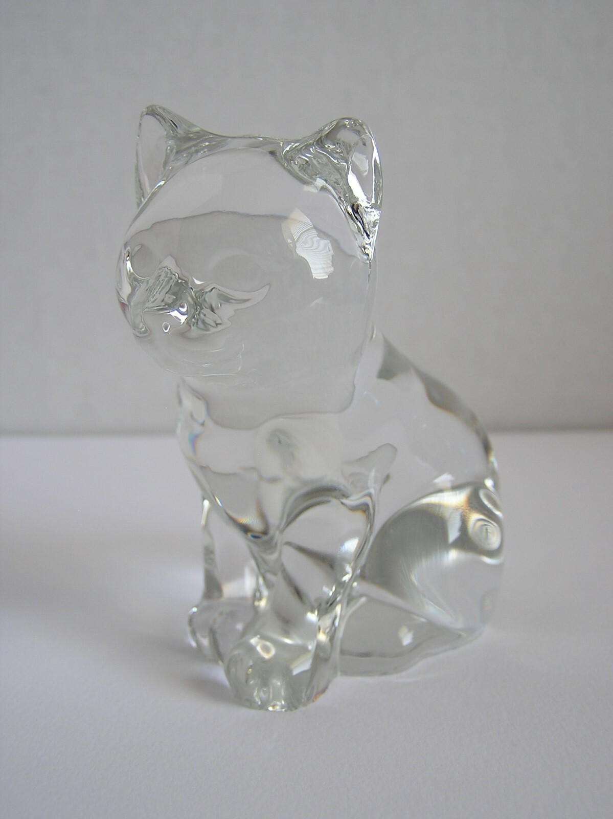 Clear Glass Sitting Cat Kitten Paperweight Figurine